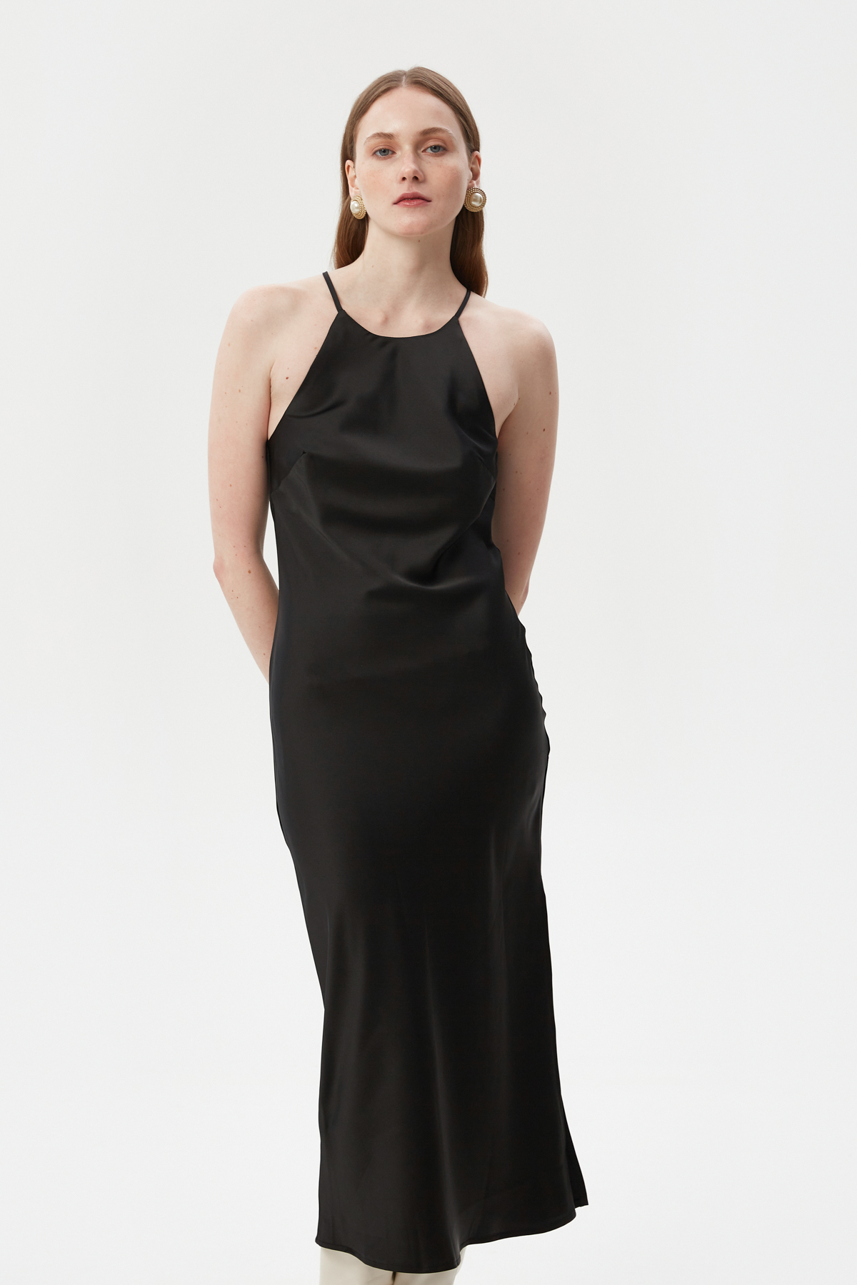 Сукня-комбінація зі щільного чорного сатину, фото 2