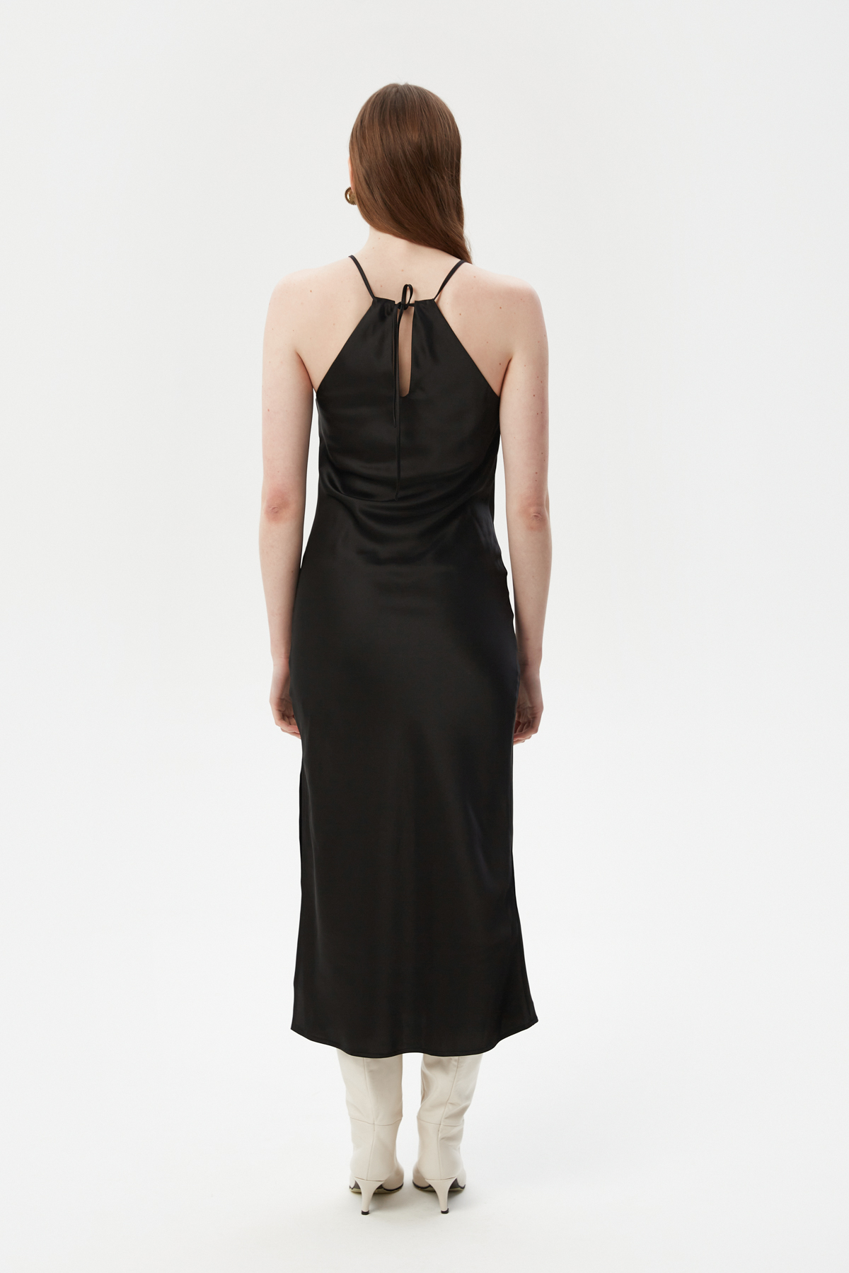 Slip dress in dense black satin, photo 3