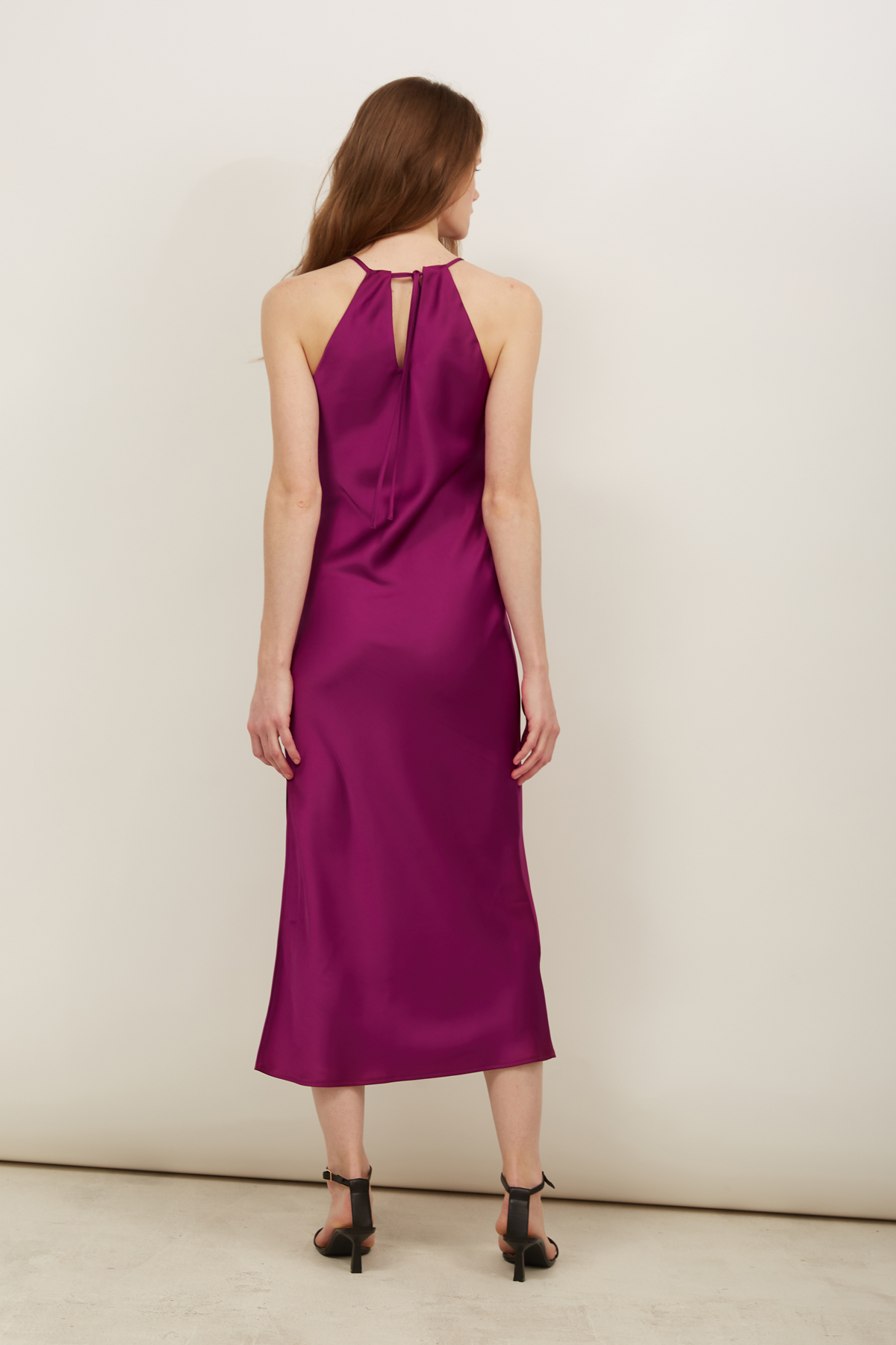 Сукня-комбінація зі щільного темно-рожевого сатину, фото 4