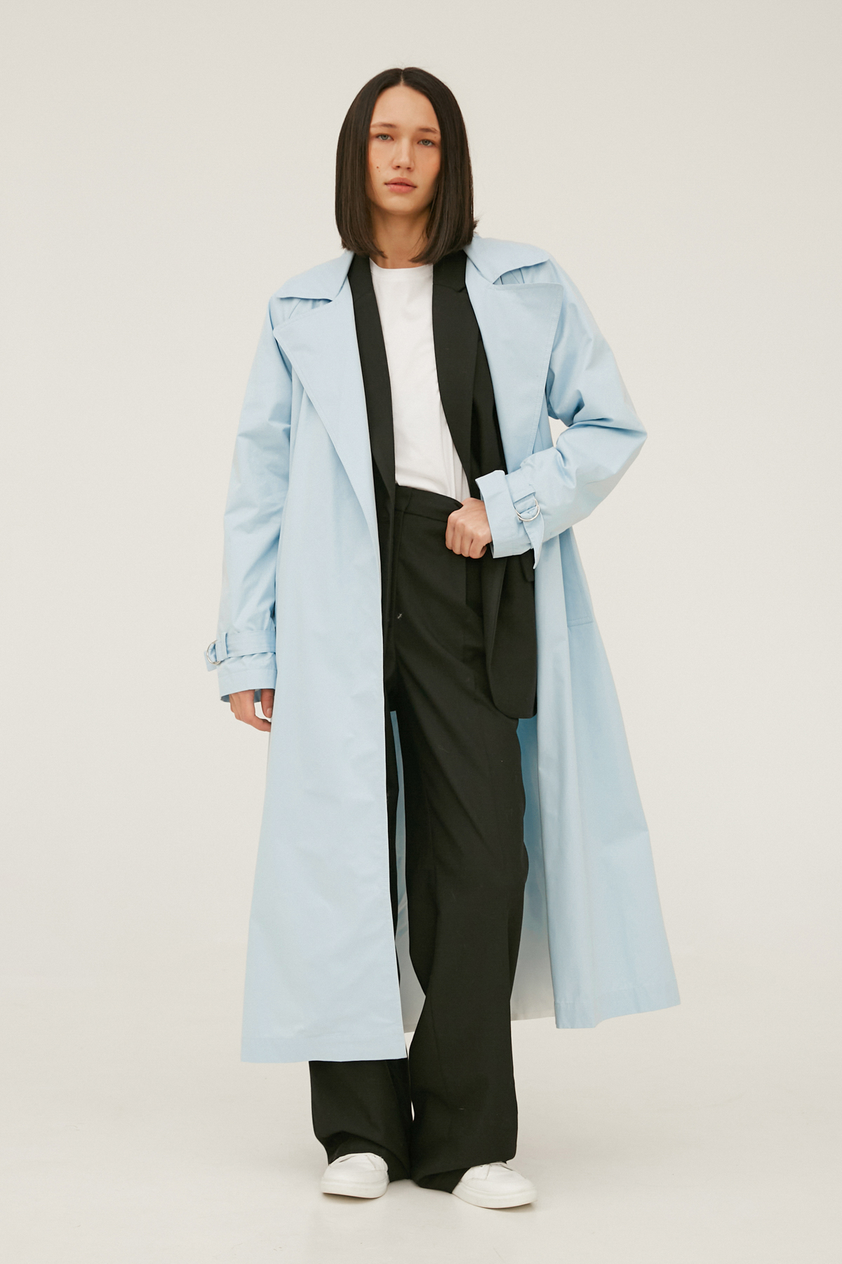 Long blue cotton trench coat, photo 1