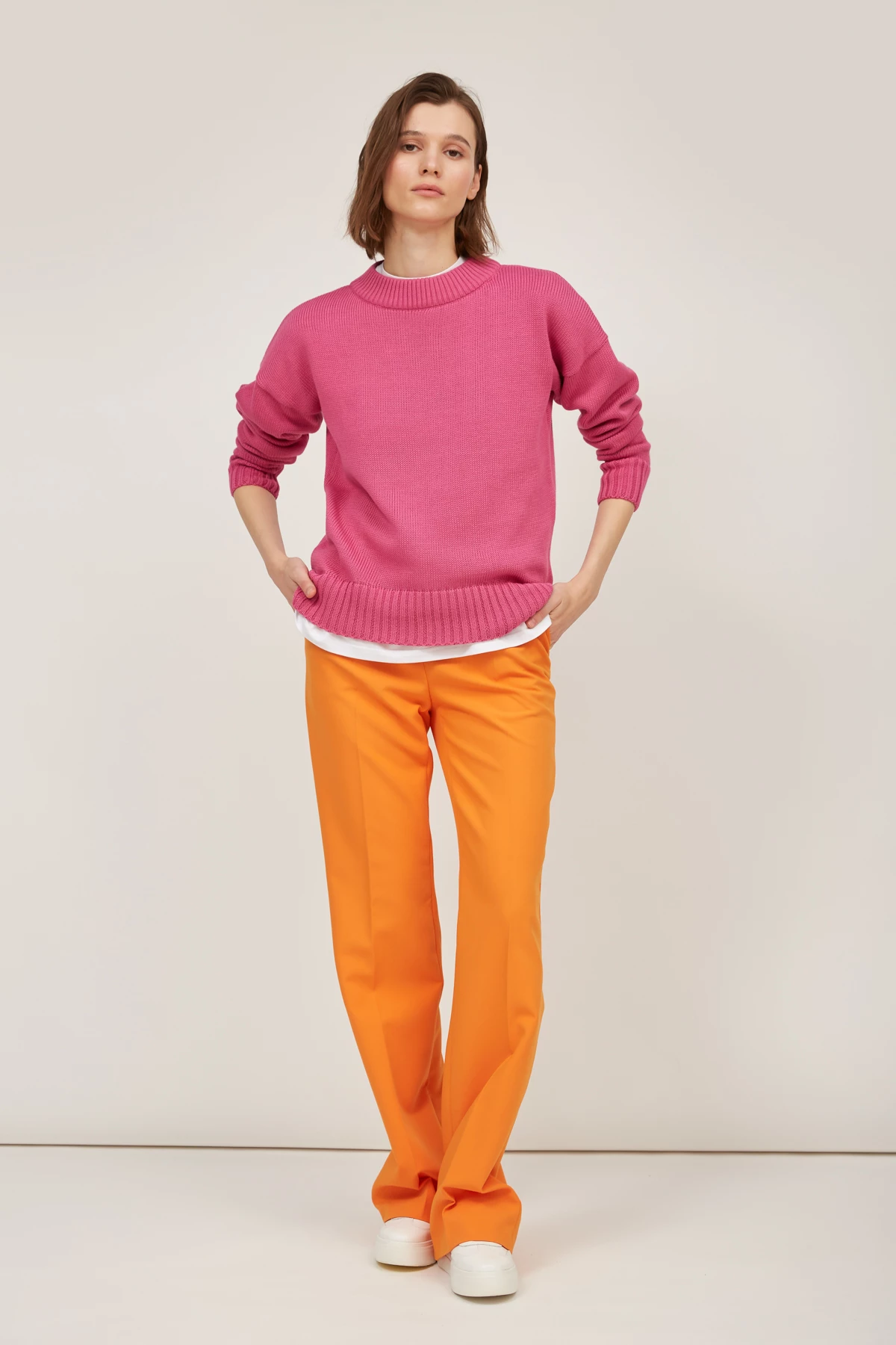 В'язаний светр кольору фуксія з бавовни, фото 1