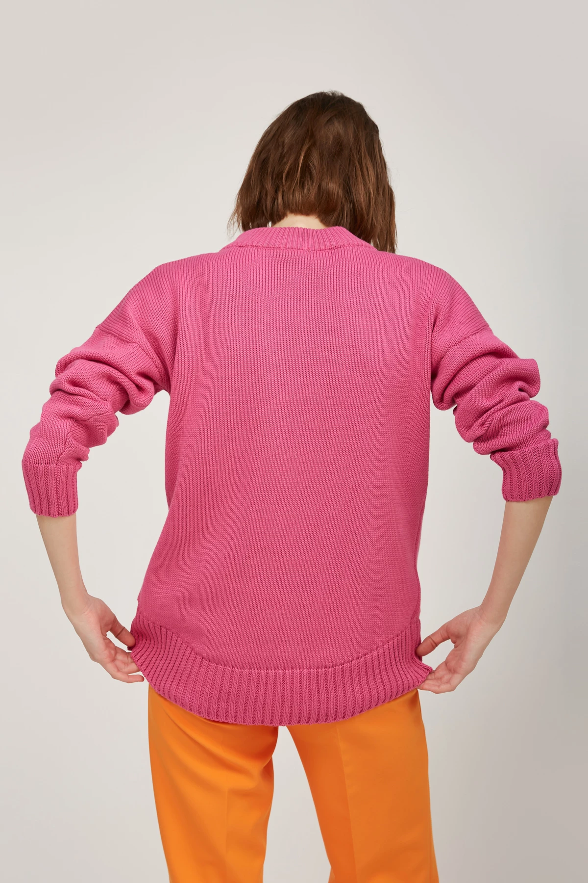 В'язаний светр кольору фуксія з бавовни, фото 4