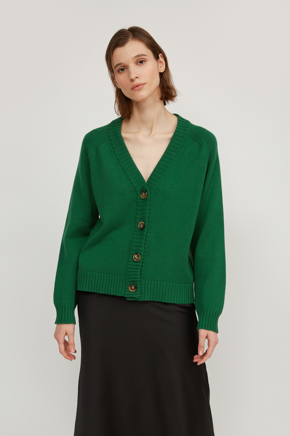 Green cropped knitted cardigan, photo 2