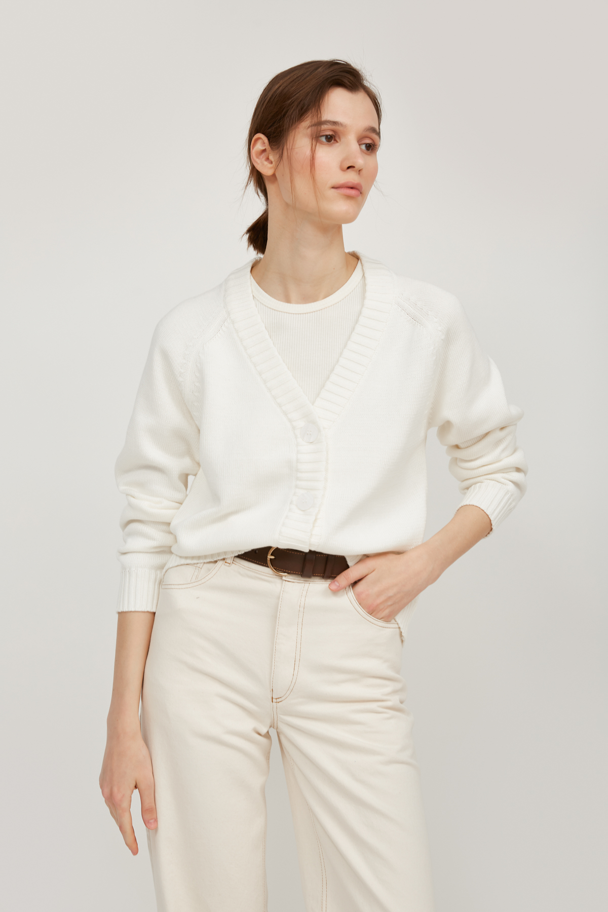 Milky cropped knitted cardigan, photo 3