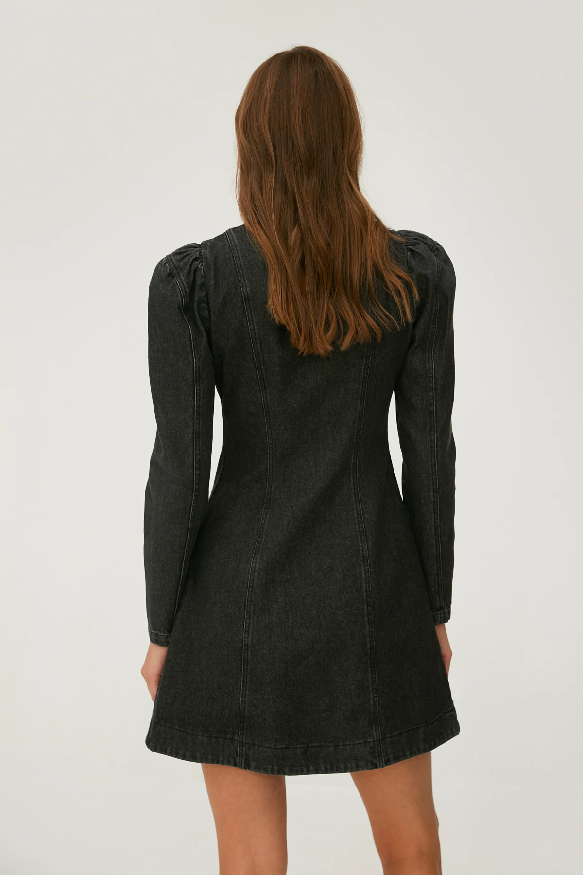 Black denim zip front mini dress made of 100% cotton, photo 5