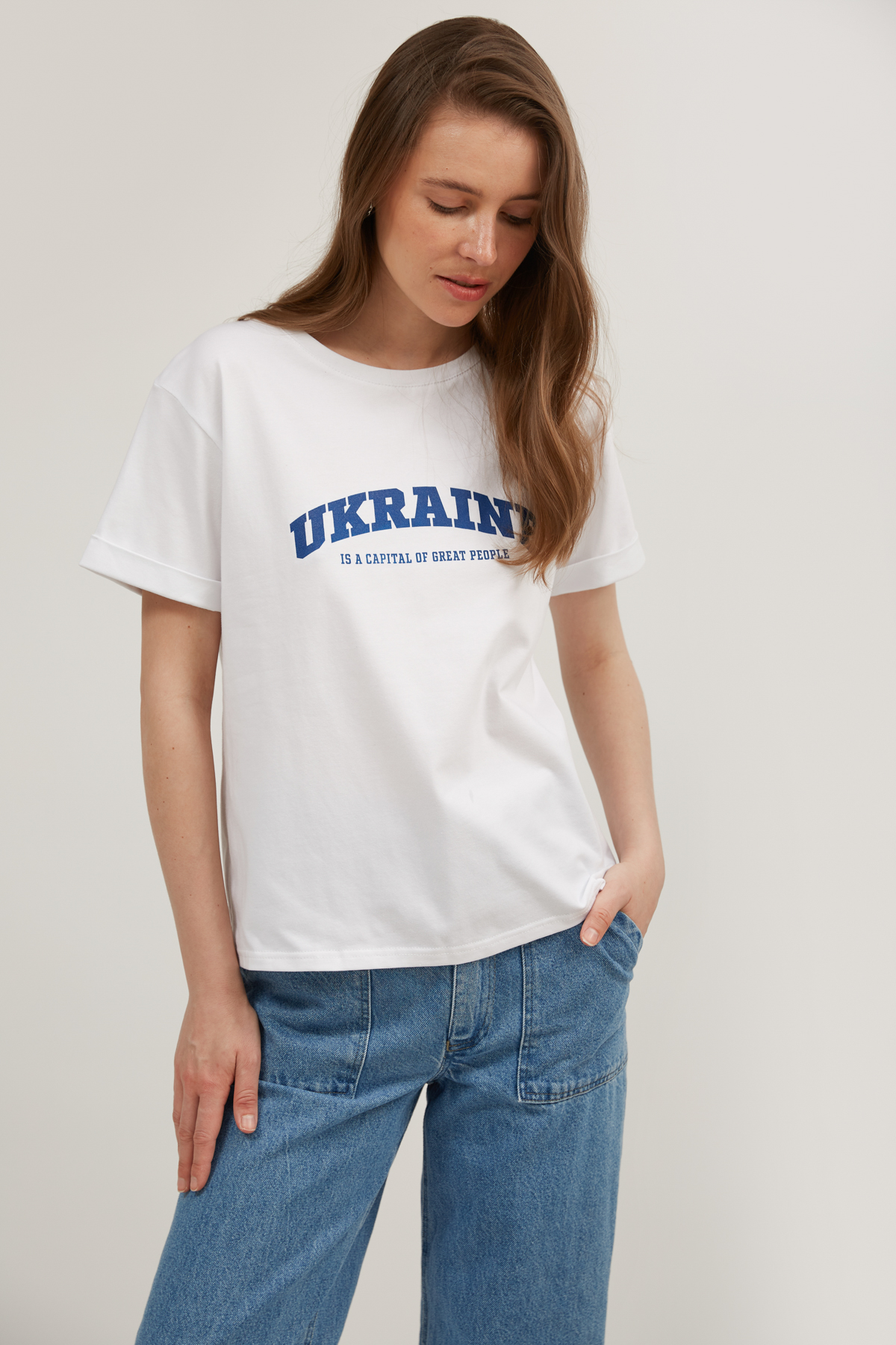 White loose fit T-shirt with "Ukraine" print, photo 2