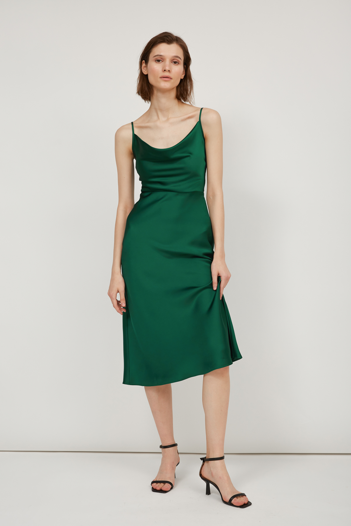 Green satin slip dress , photo 1