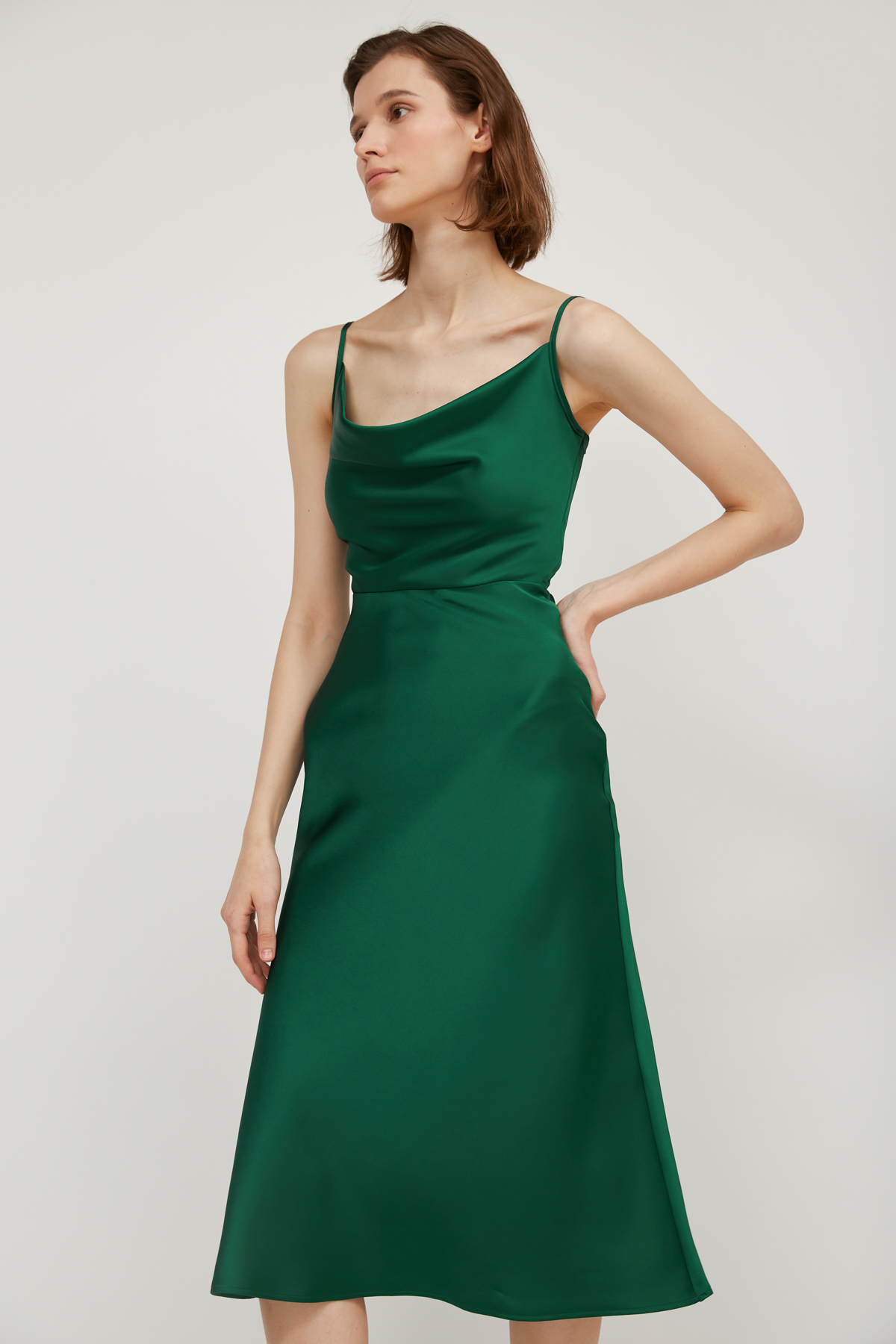 Green satin slip dress , photo 2