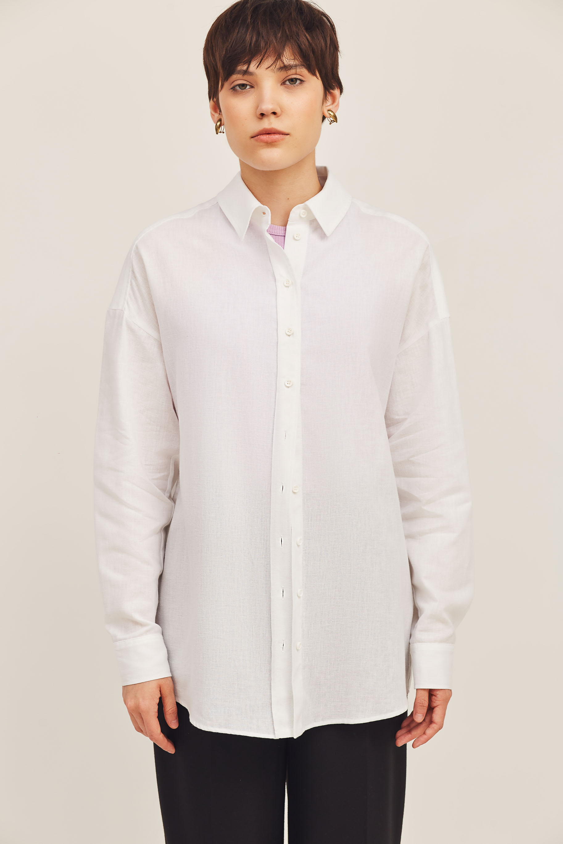 Loose-fit white cotton shirt with linen, photo 3
