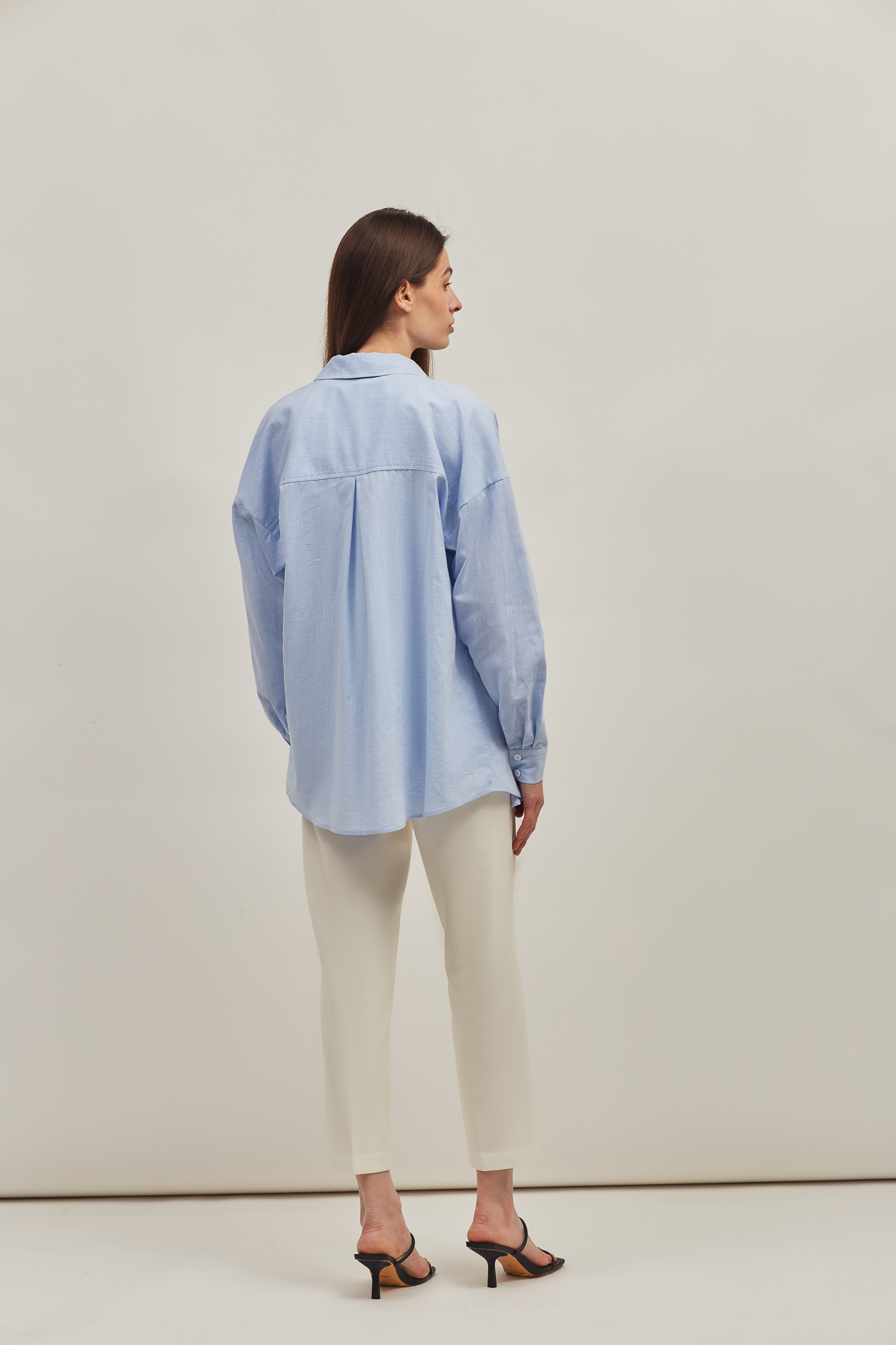 Loose-fit blue cotton shirt with linen, photo 3