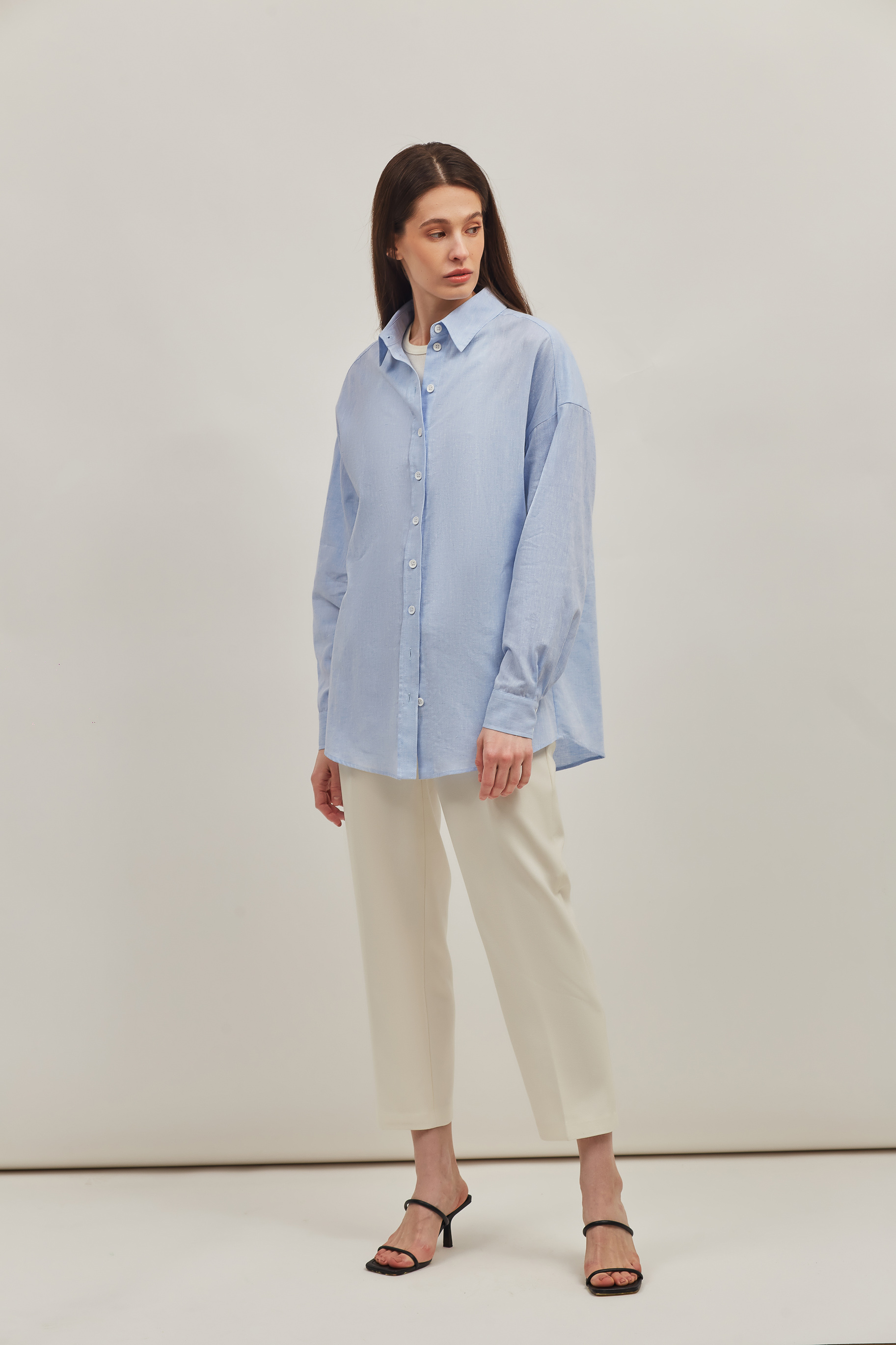 Loose-fit blue cotton shirt with linen, photo 4