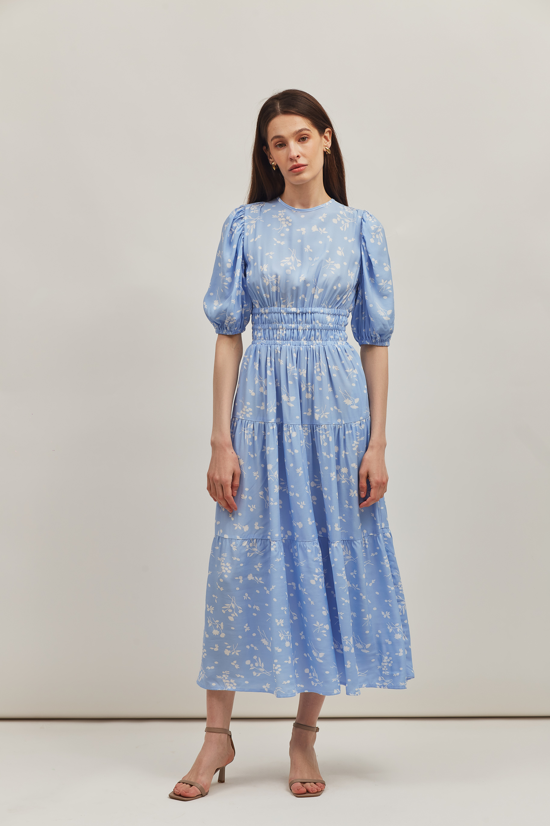 Сукня міді з віскози блакитного кольору з принтом, фото 1