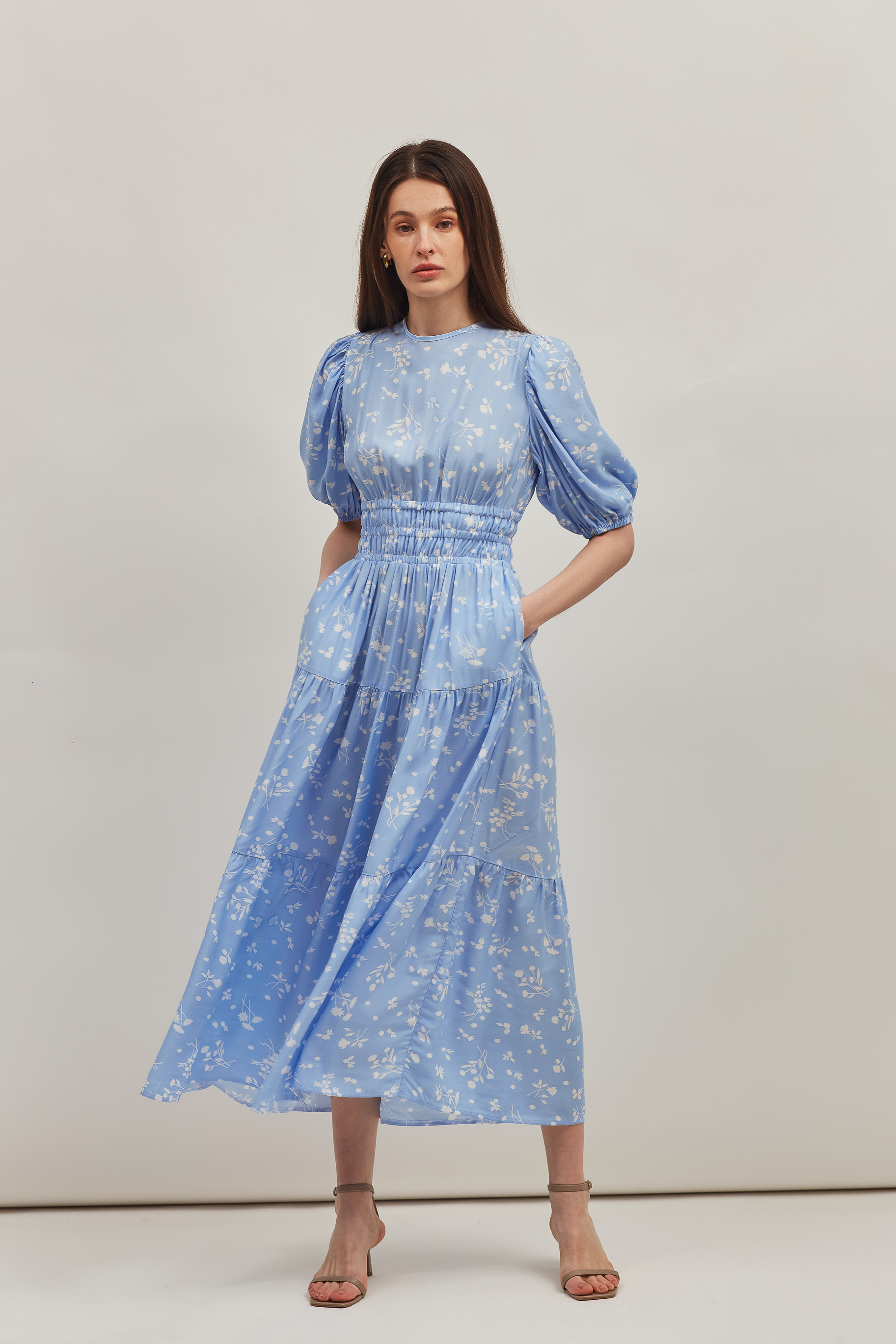 Сукня міді з віскози блакитного кольору з принтом, фото 2