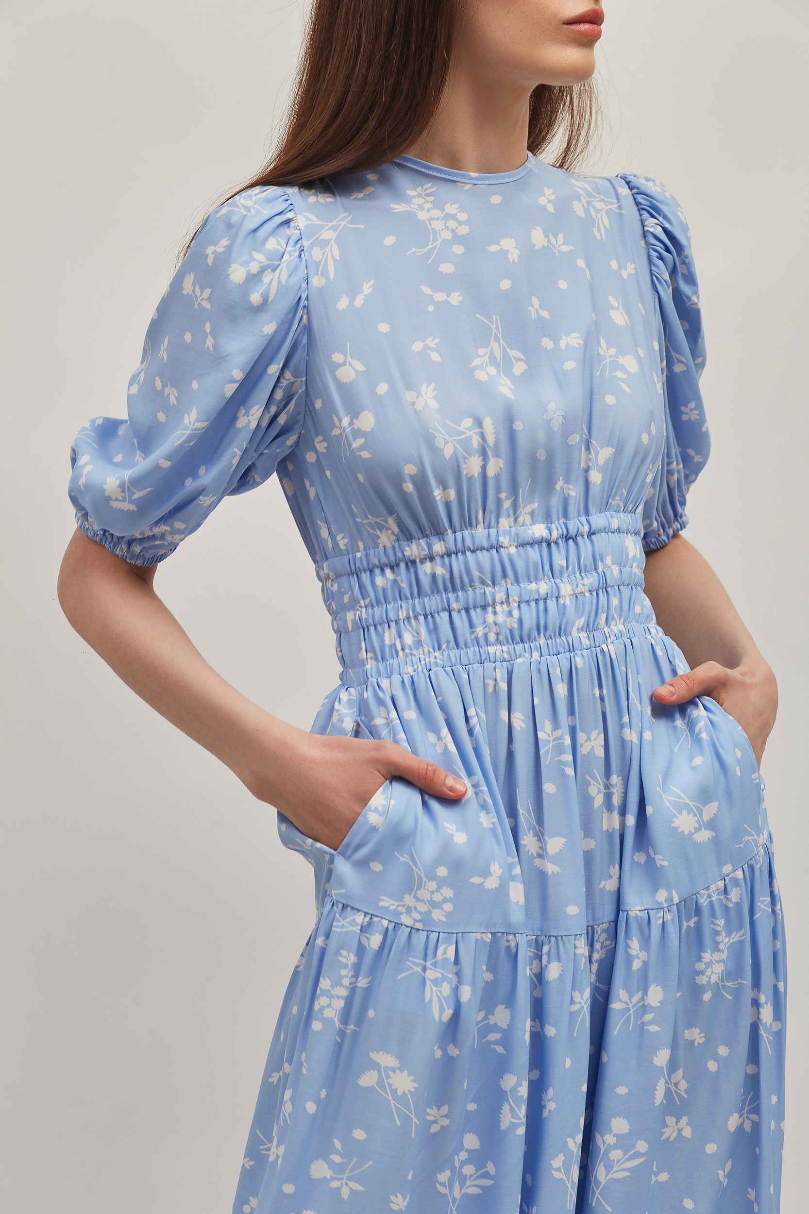 Сукня міді з віскози блакитного кольору з принтом, фото 3