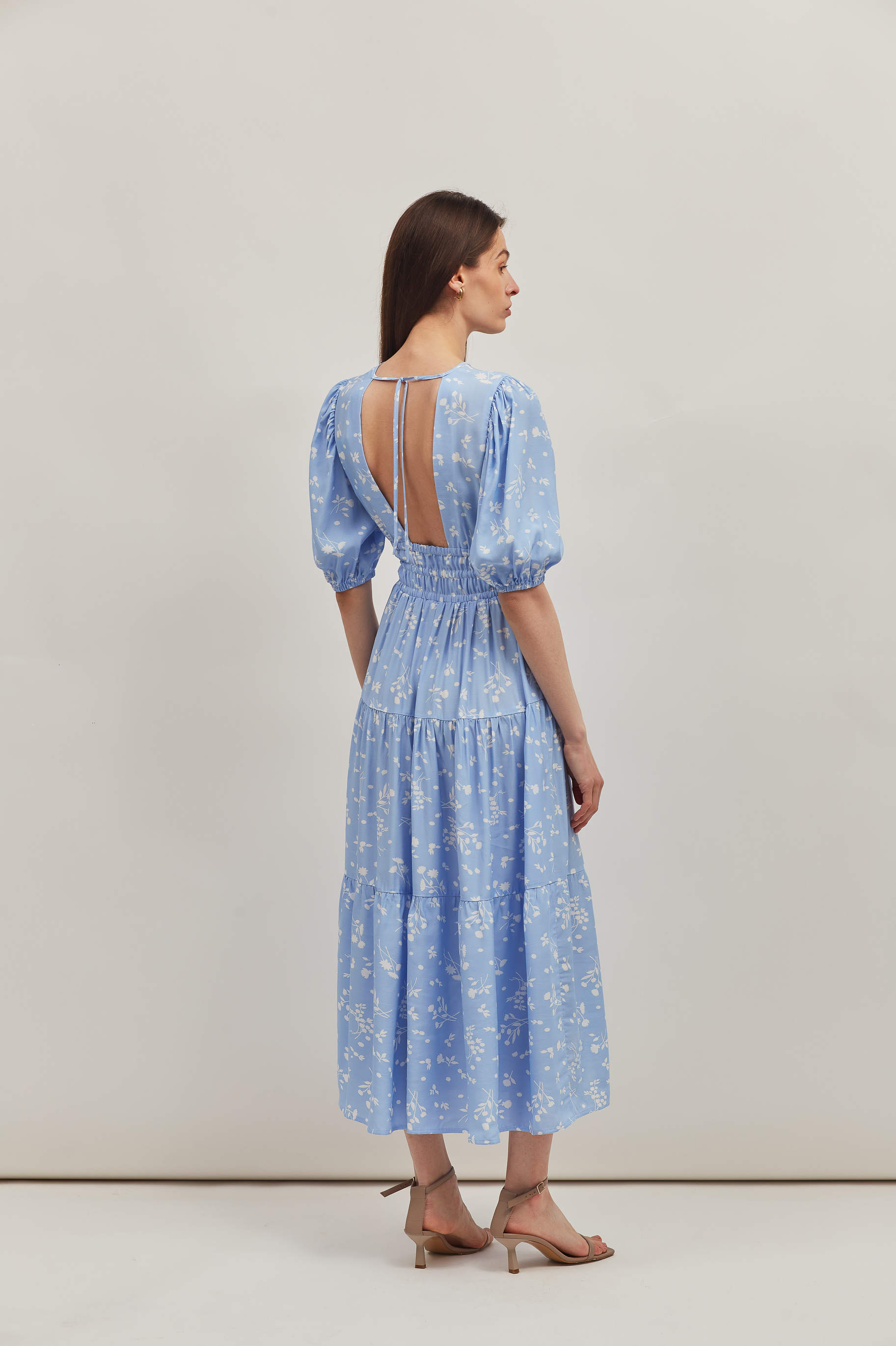 Сукня міді з віскози блакитного кольору з принтом, фото 4