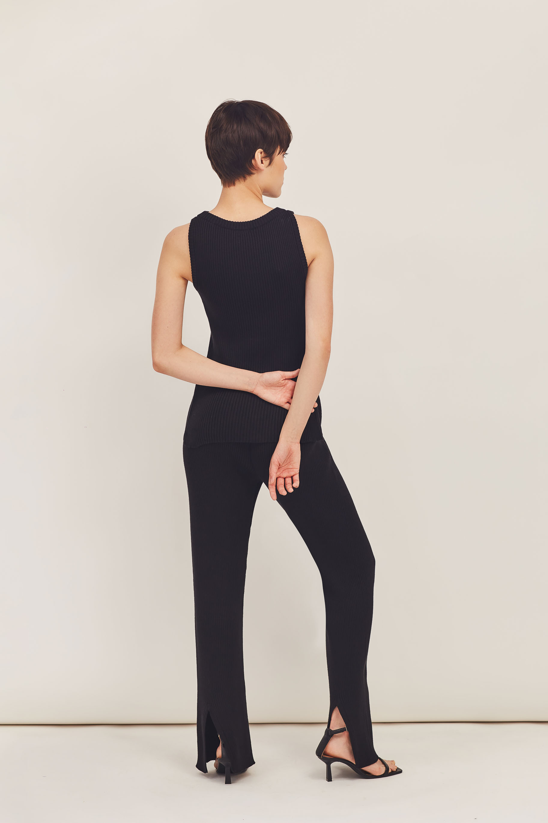 Black ribbed wide-leg knitted pants, photo 3