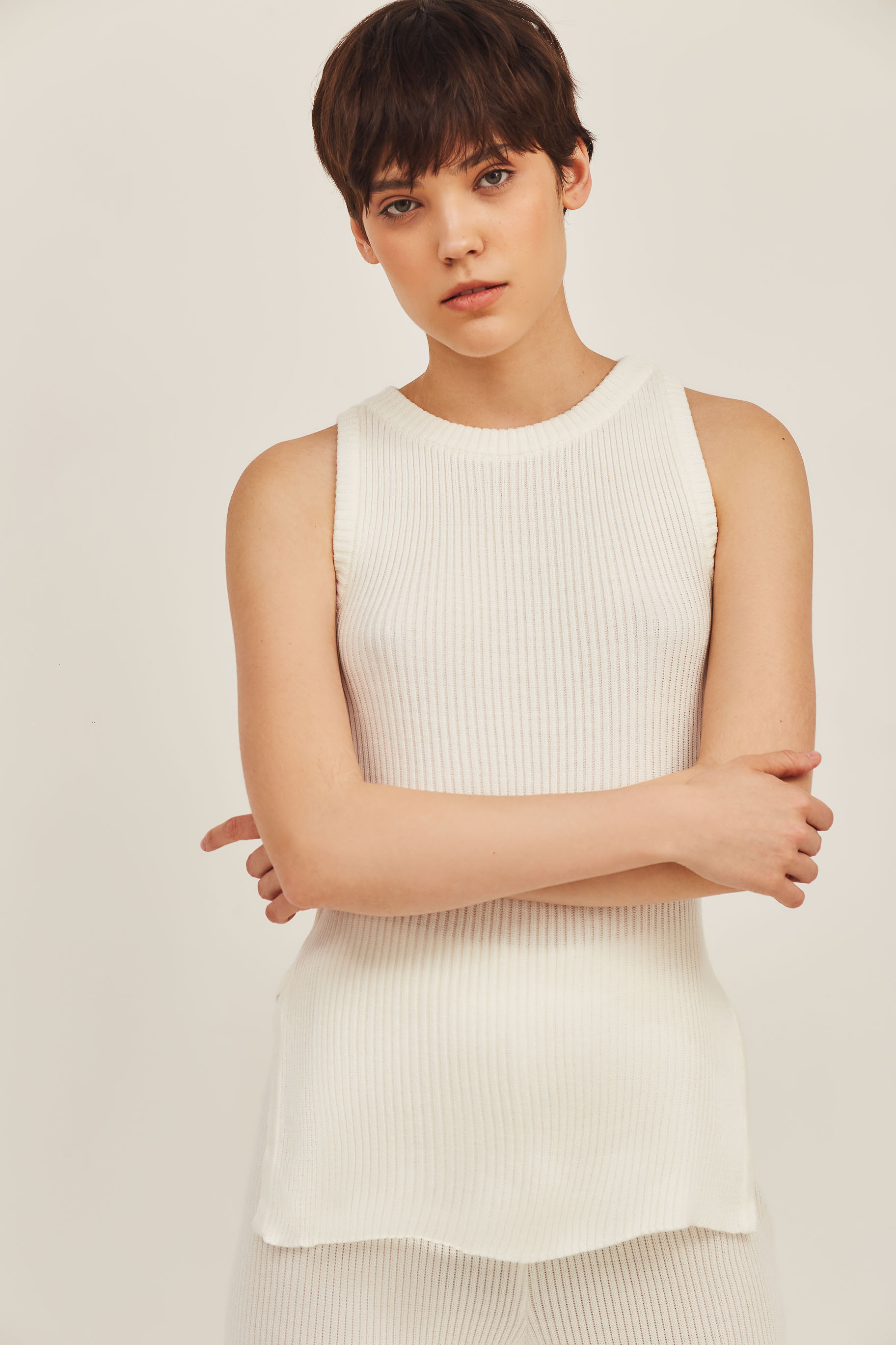 Milky ribbed knitted top, photo 1