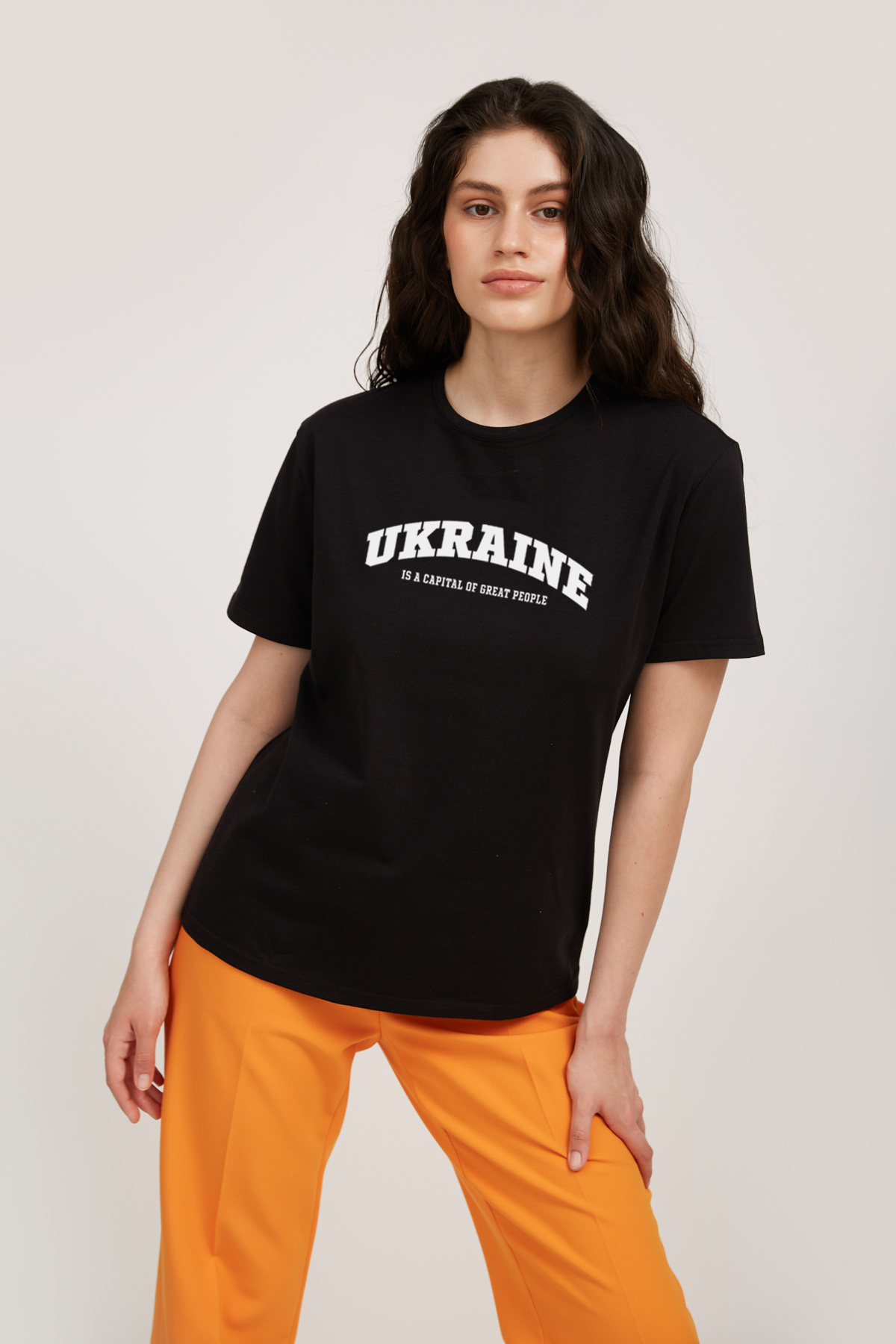 Black loose fit T-shirt with "Ukraine" print, photo 1