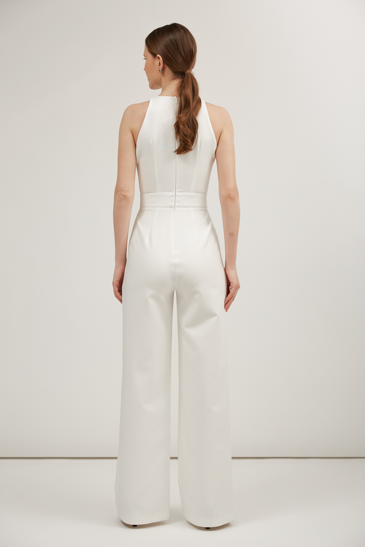 Milky waist-fitted jumpsuit made of suit fabric, photo 5