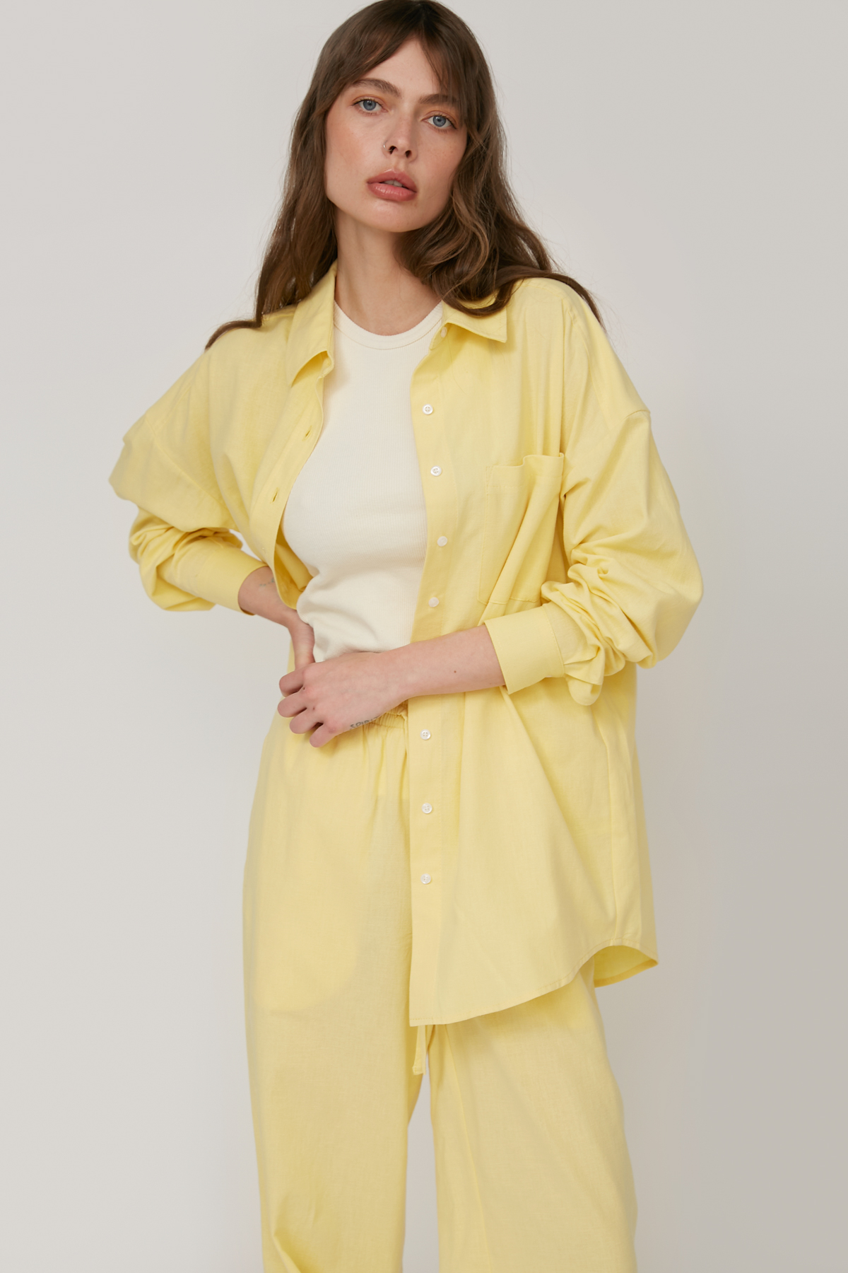 Light yellow loose-fit shirt with linen , photo 1