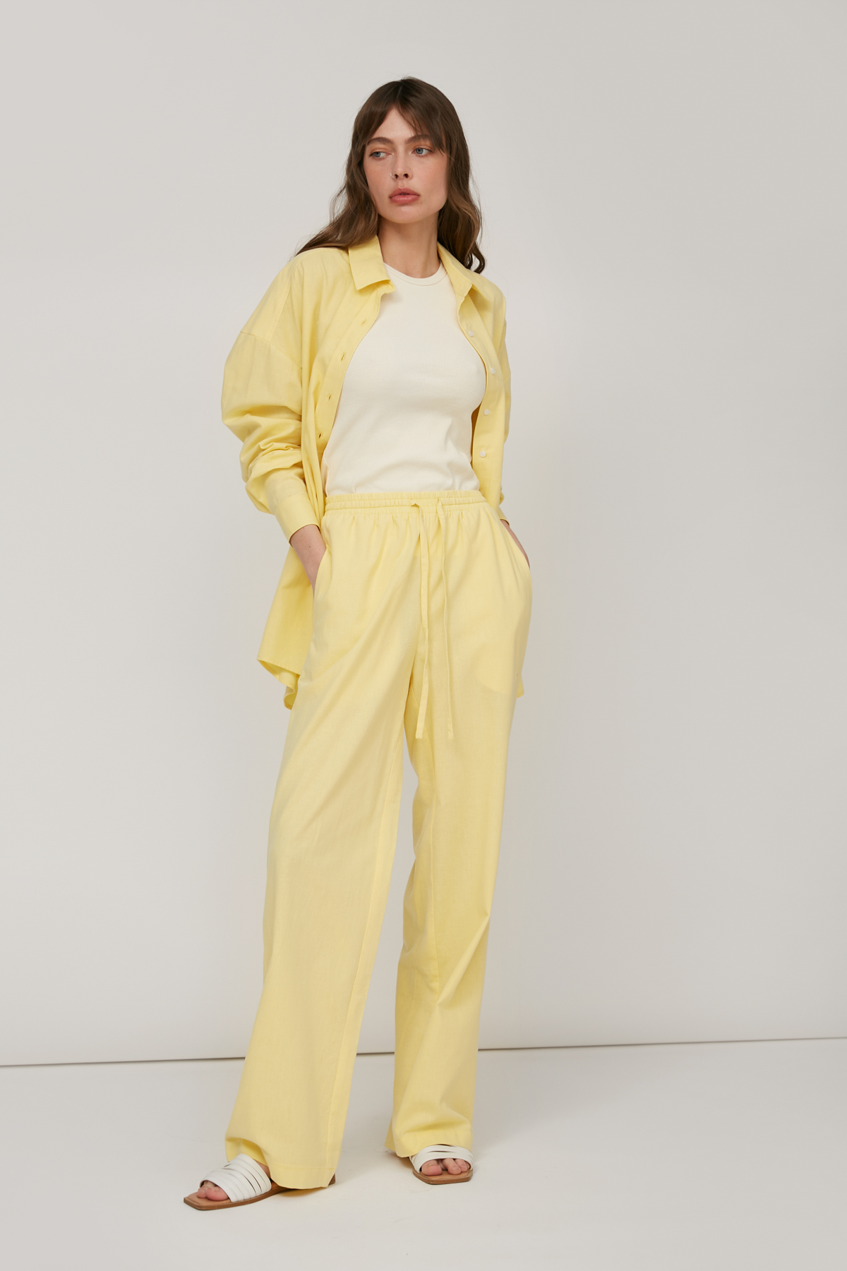 Light yellow loose-fit shirt with linen , photo 2