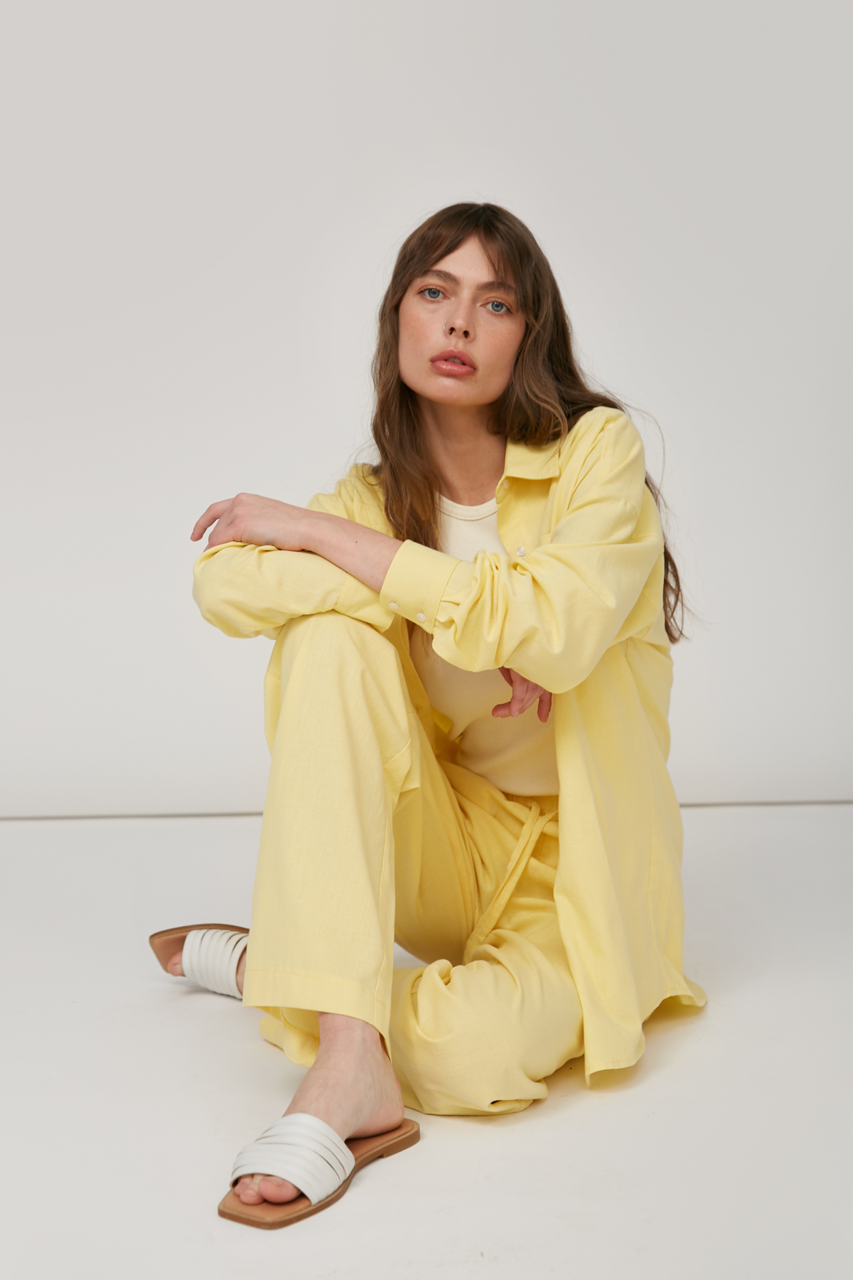 Light yellow loose-fit shirt with linen , photo 3