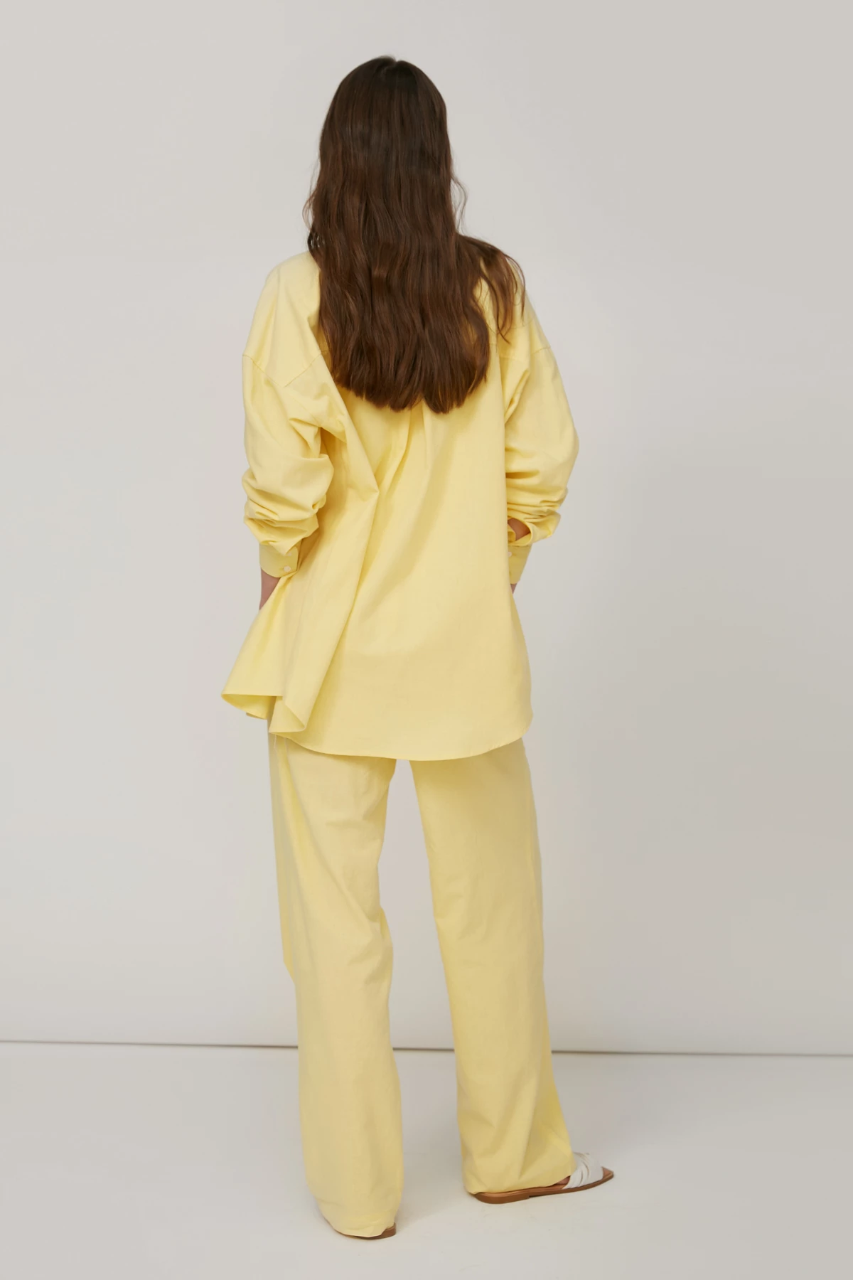 Светло-желтые свободные брюки со льном, фото 4