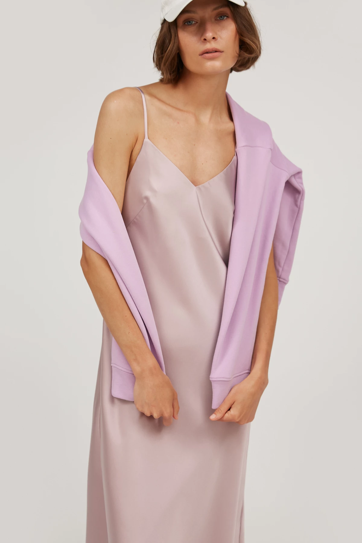 Сатинова сукня-комбінація фрезового кольору, фото 2