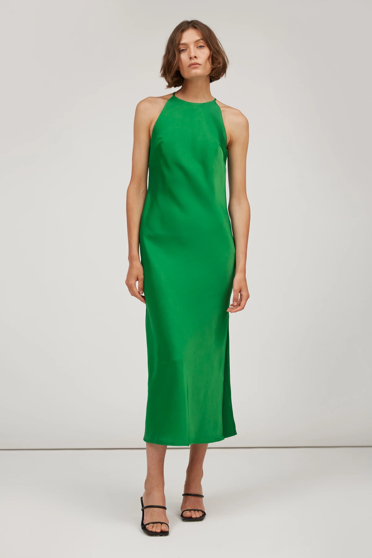 Сукня-комбінація зі щільного сатину зеленого кольору, фото 2