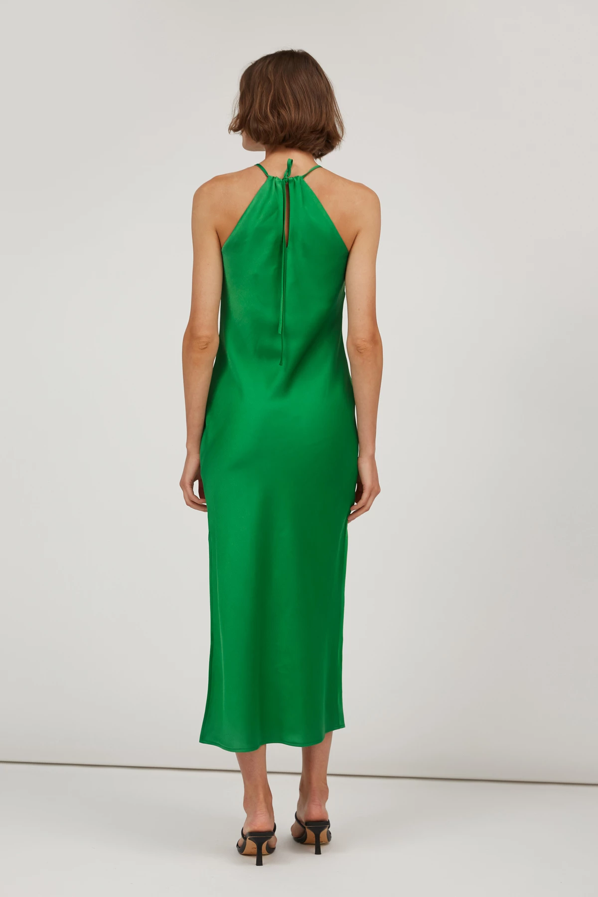 Green satin slip dress, photo 4