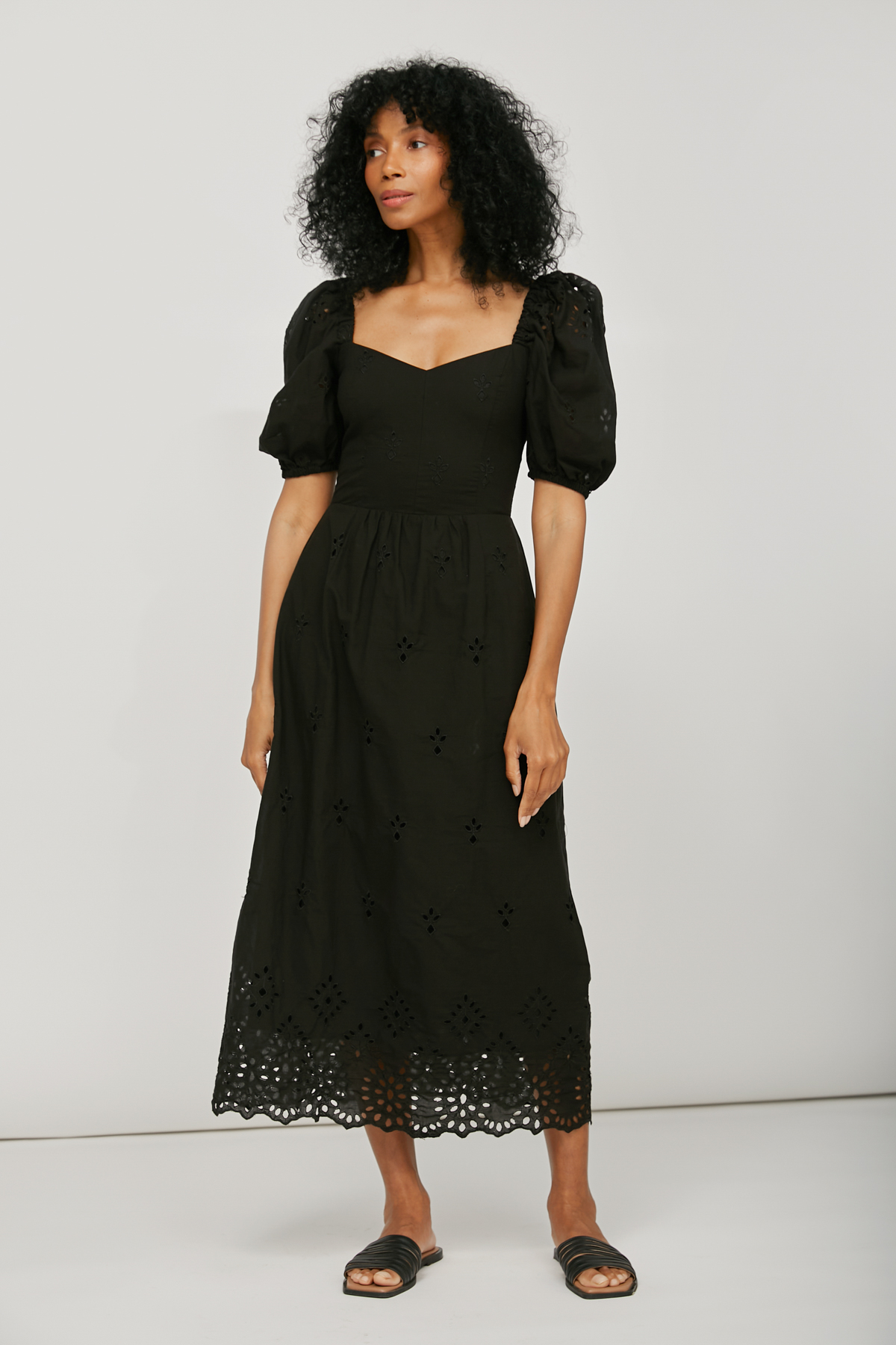 Черное платье миди из шитья из хлопка, фото 1