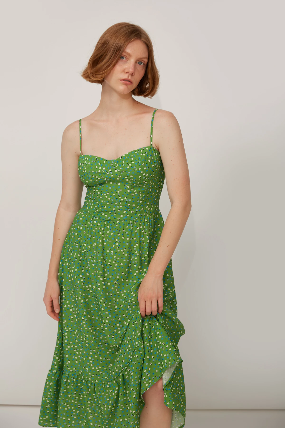Green midi raylon sundress with flower print, photo 1