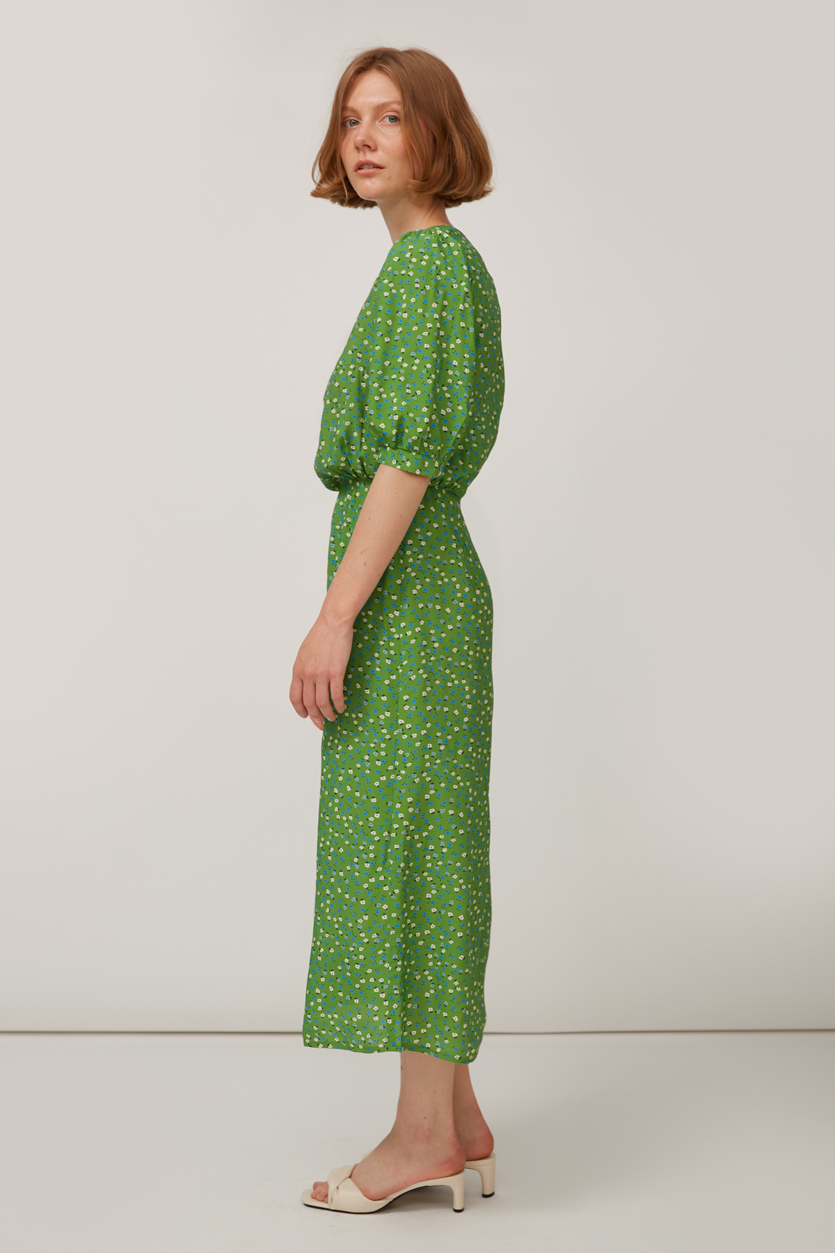 Green midi raylon dress with flower print, photo 2