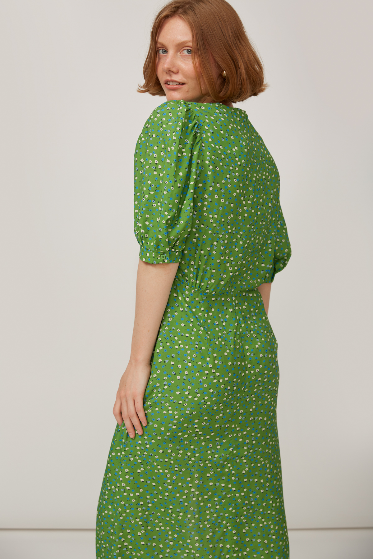 Green midi raylon dress with flower print, photo 4