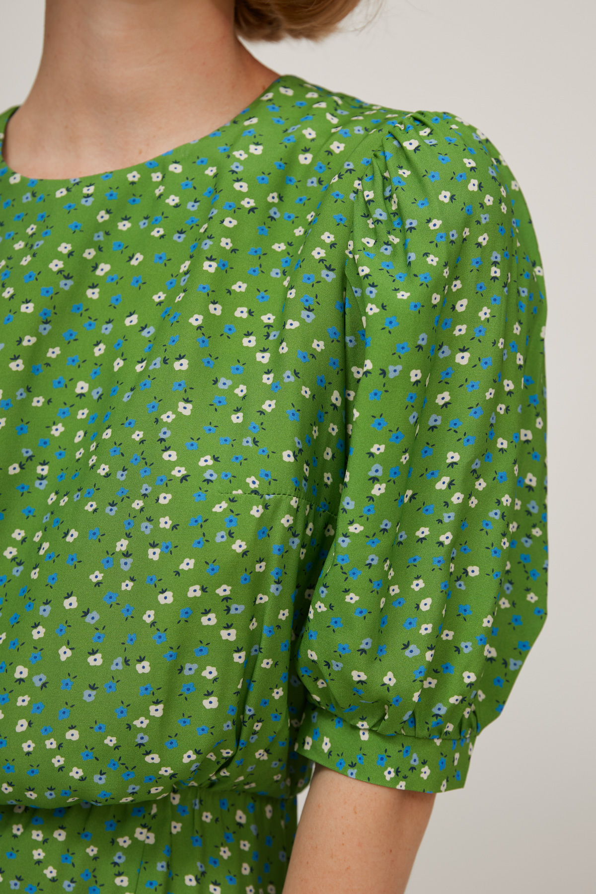 Green midi raylon dress with flower print, photo 5
