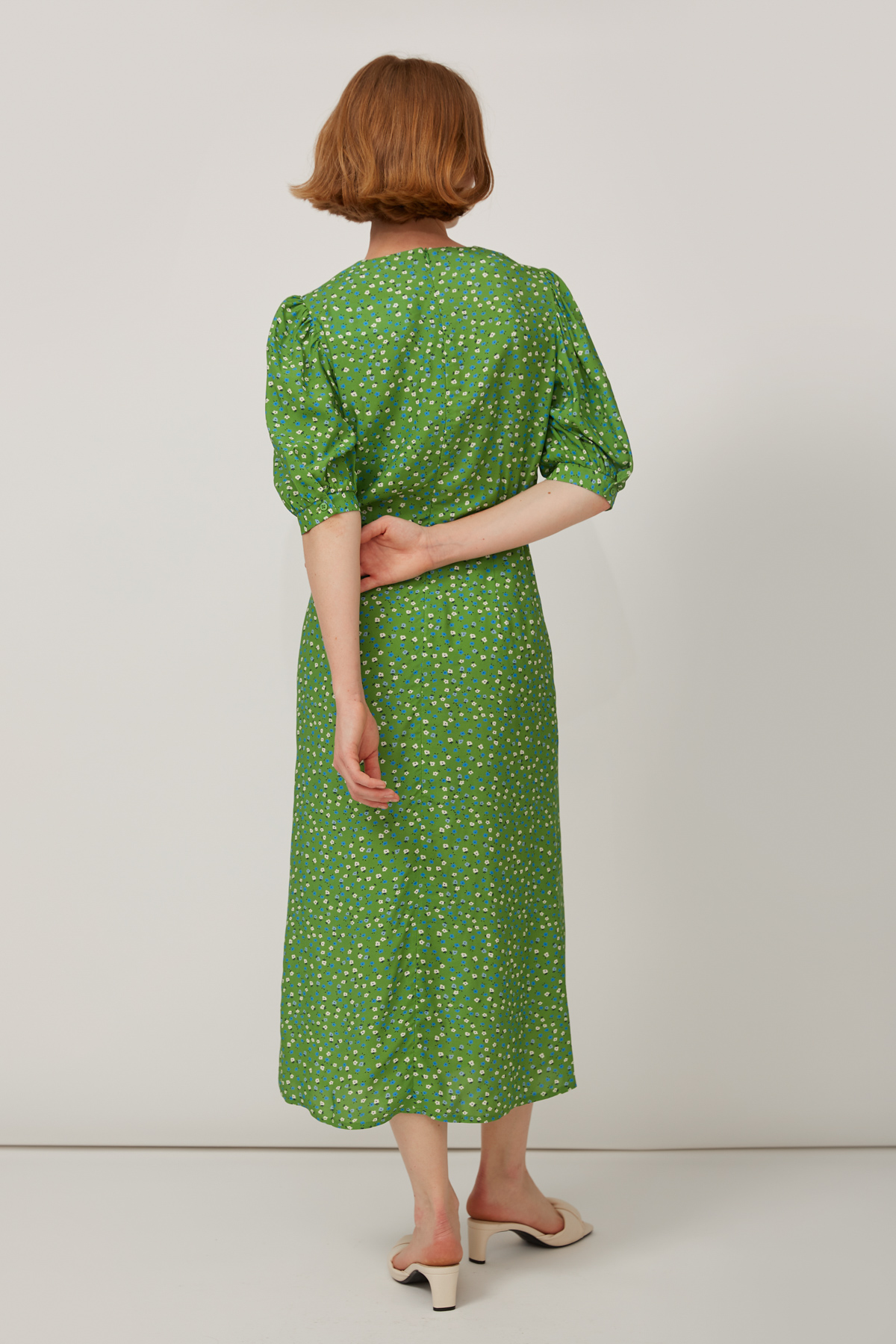 Green midi raylon dress with flower print, photo 6