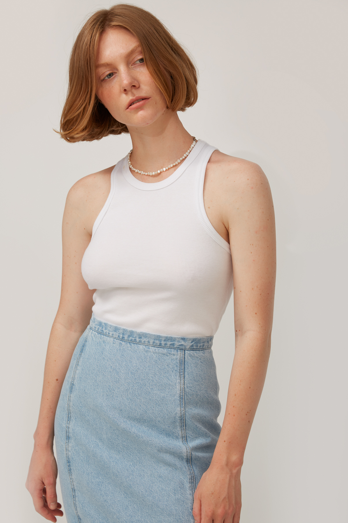 White ribbed jersey oval neck tank top, photo 3