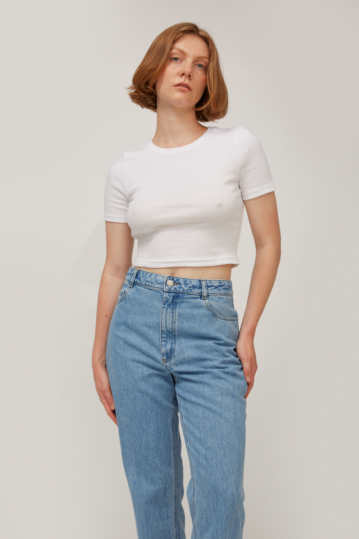 White ribbed jersey crop top, photo 1