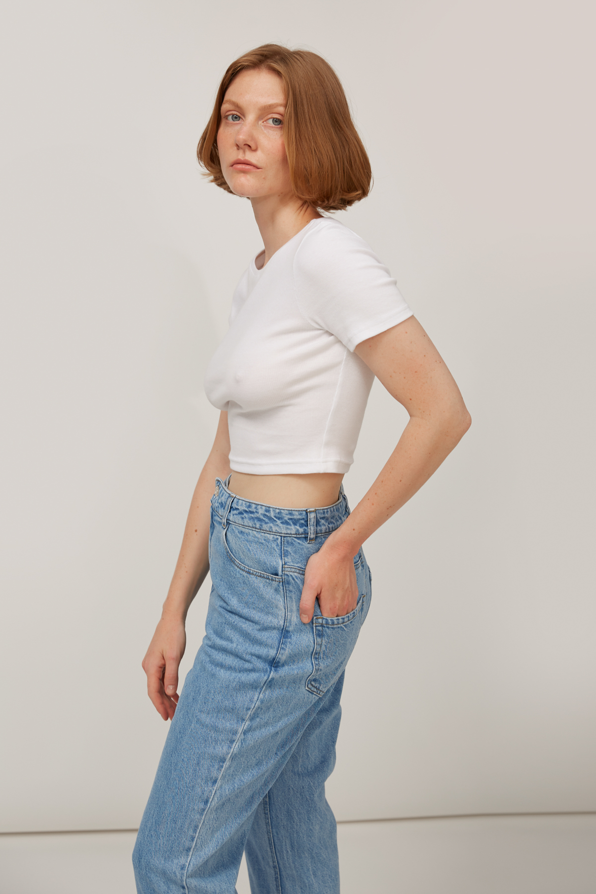White ribbed jersey crop top, photo 2