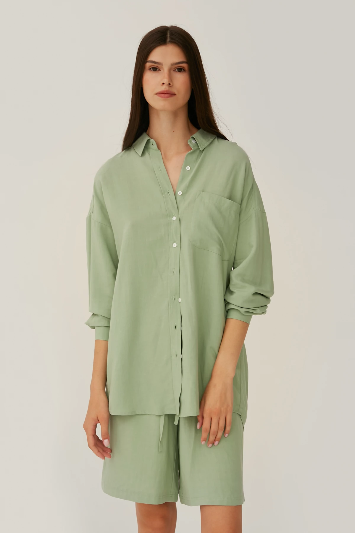 Salvia green loose-fit shirt with linen, photo 1