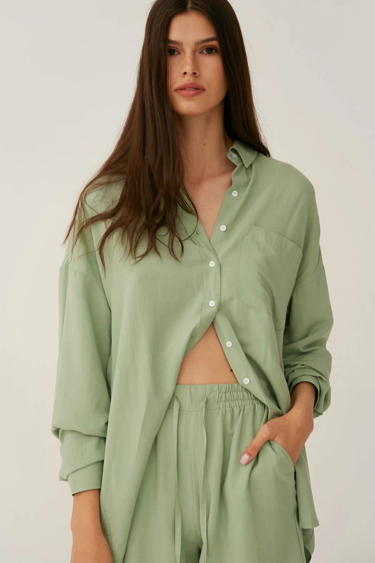 Salvia green loose-fit shirt with linen, photo 3