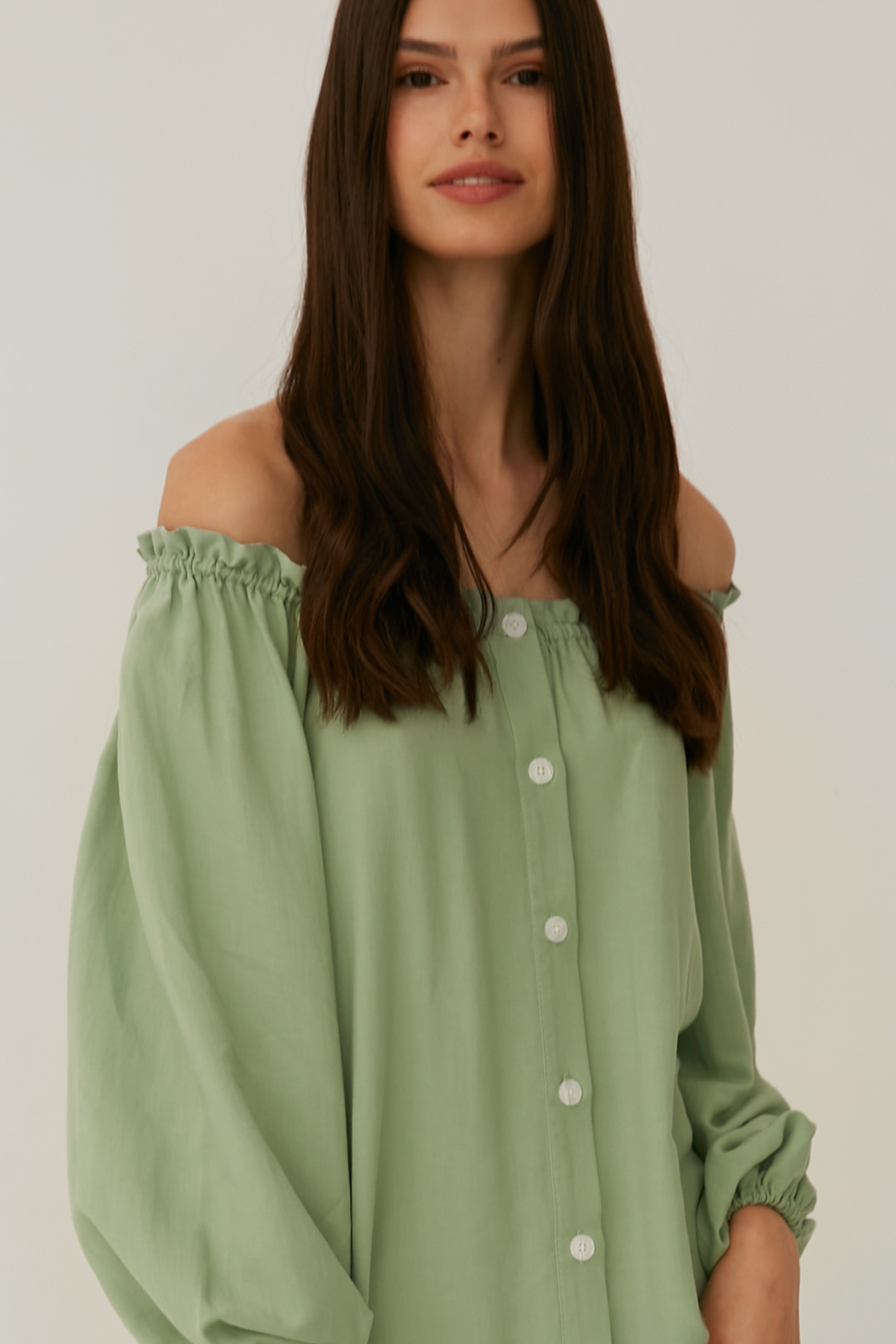 Salvia green loose-fit midi dress with linen, photo 2