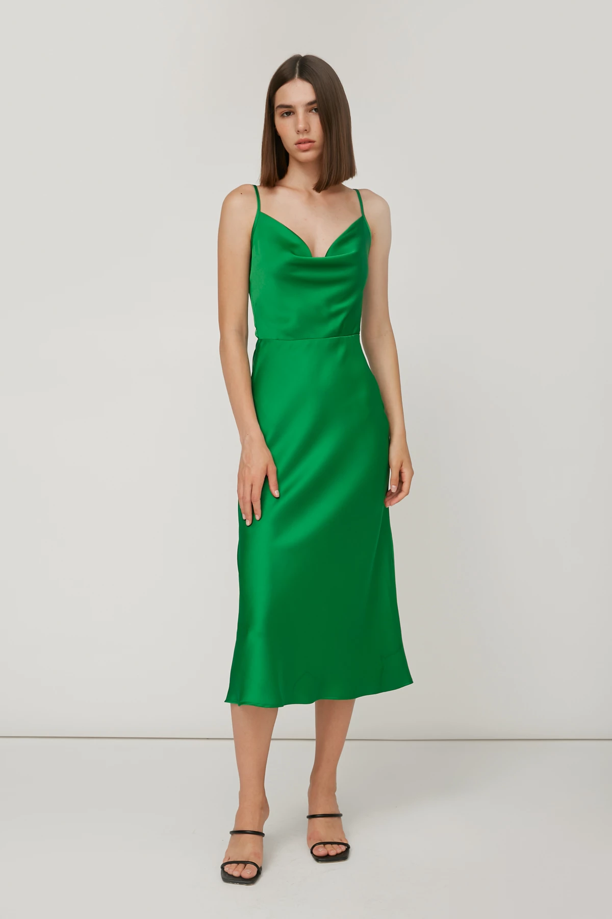 Bright green satin slip dress, photo 1