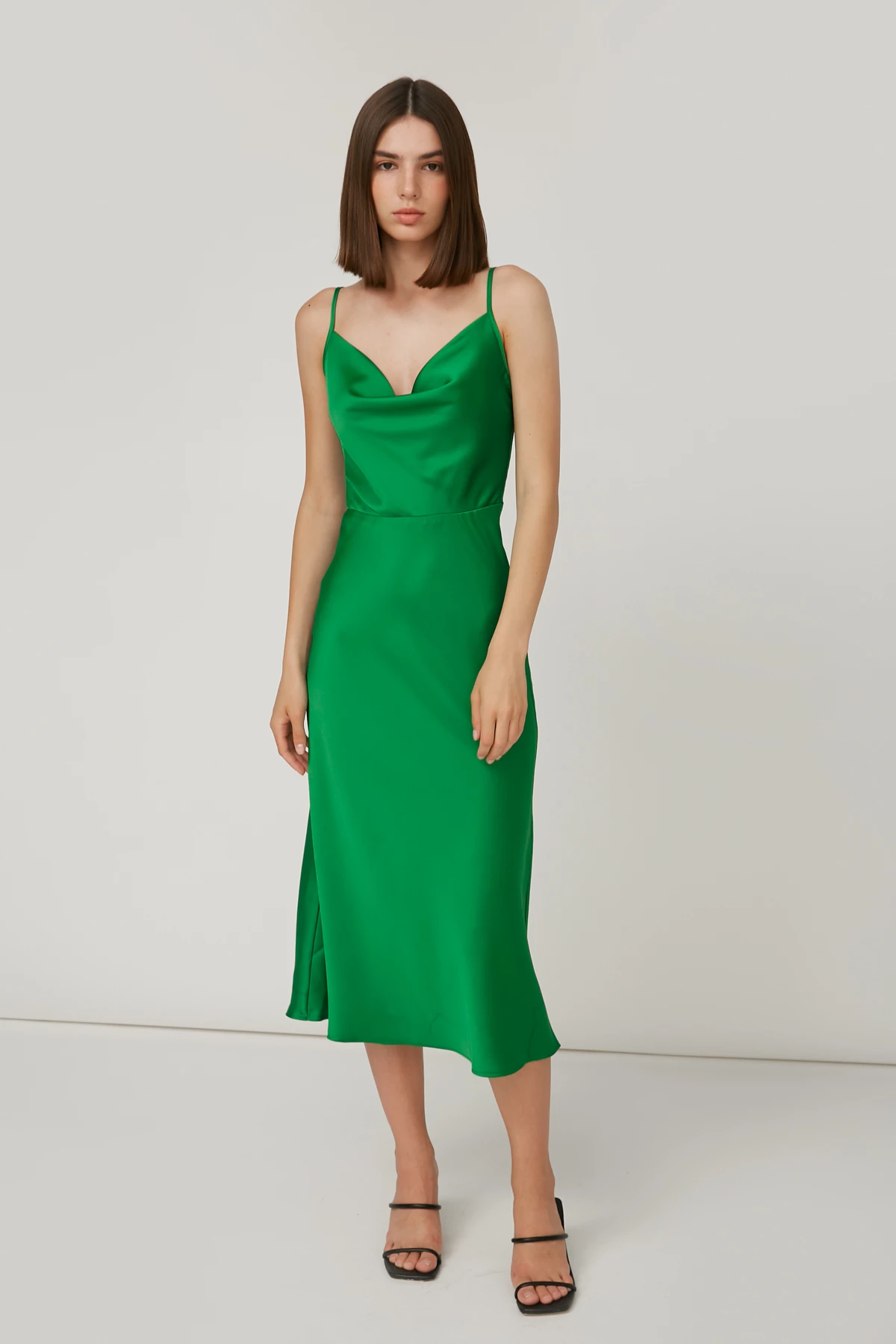 Bright green satin slip dress, photo 2