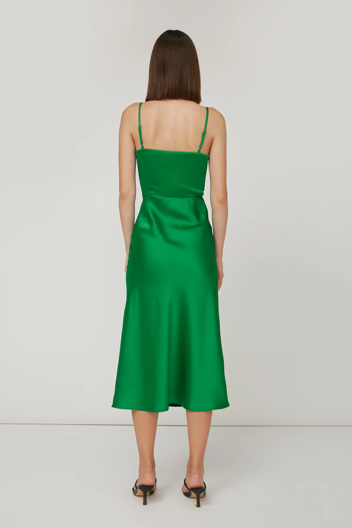 Bright green satin slip dress, photo 4