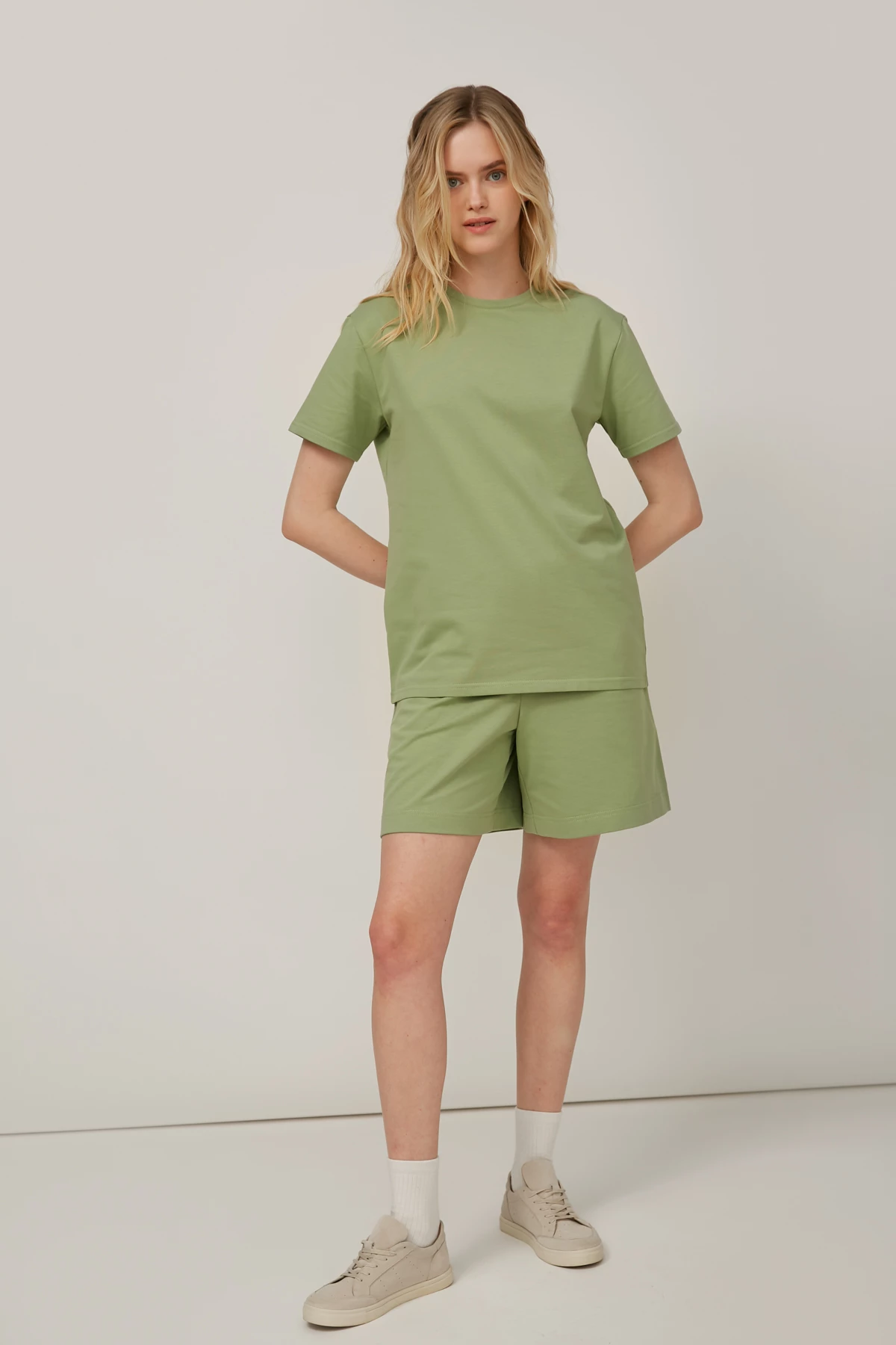 Salvia green loose-fit jersey shorts, photo 1