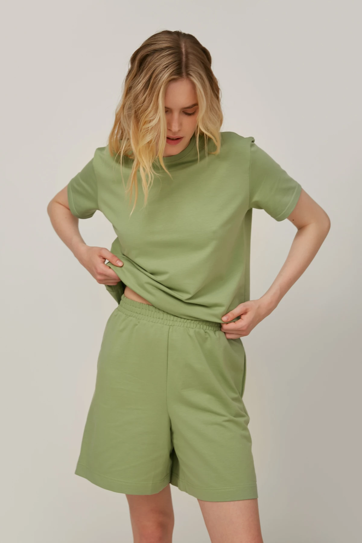 Salvia green loose-fit jersey shorts, photo 4