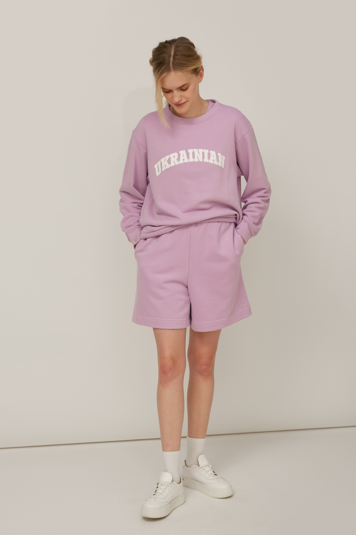 Lilac loose-fit jersey shorts, photo 1