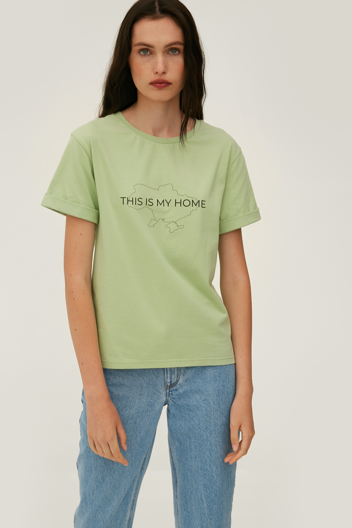 Фісташкова футболка з написом "This is my home" з широким подовженим рукавом, фото 2