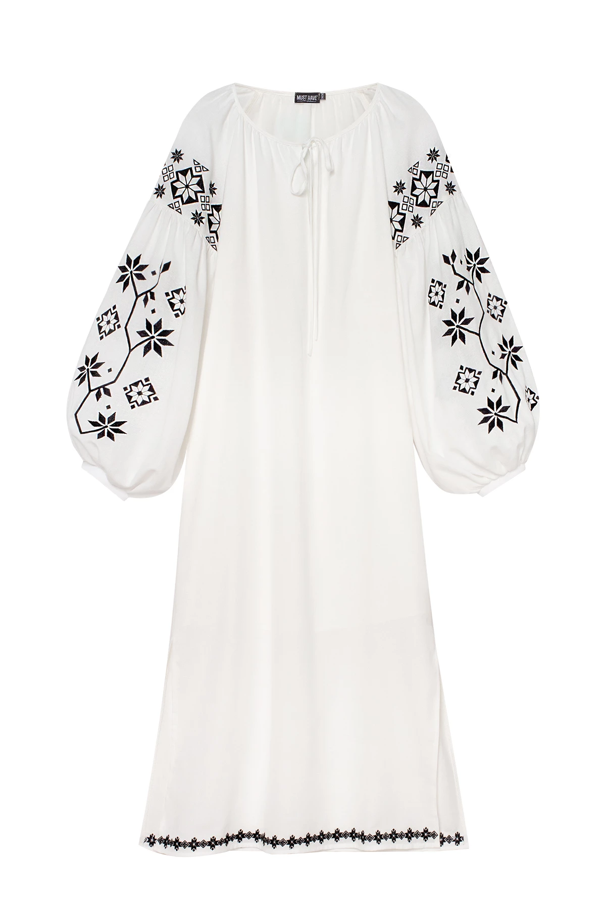 Молочна вишита сукня в орнамент повні рожі з льоном, фото 13